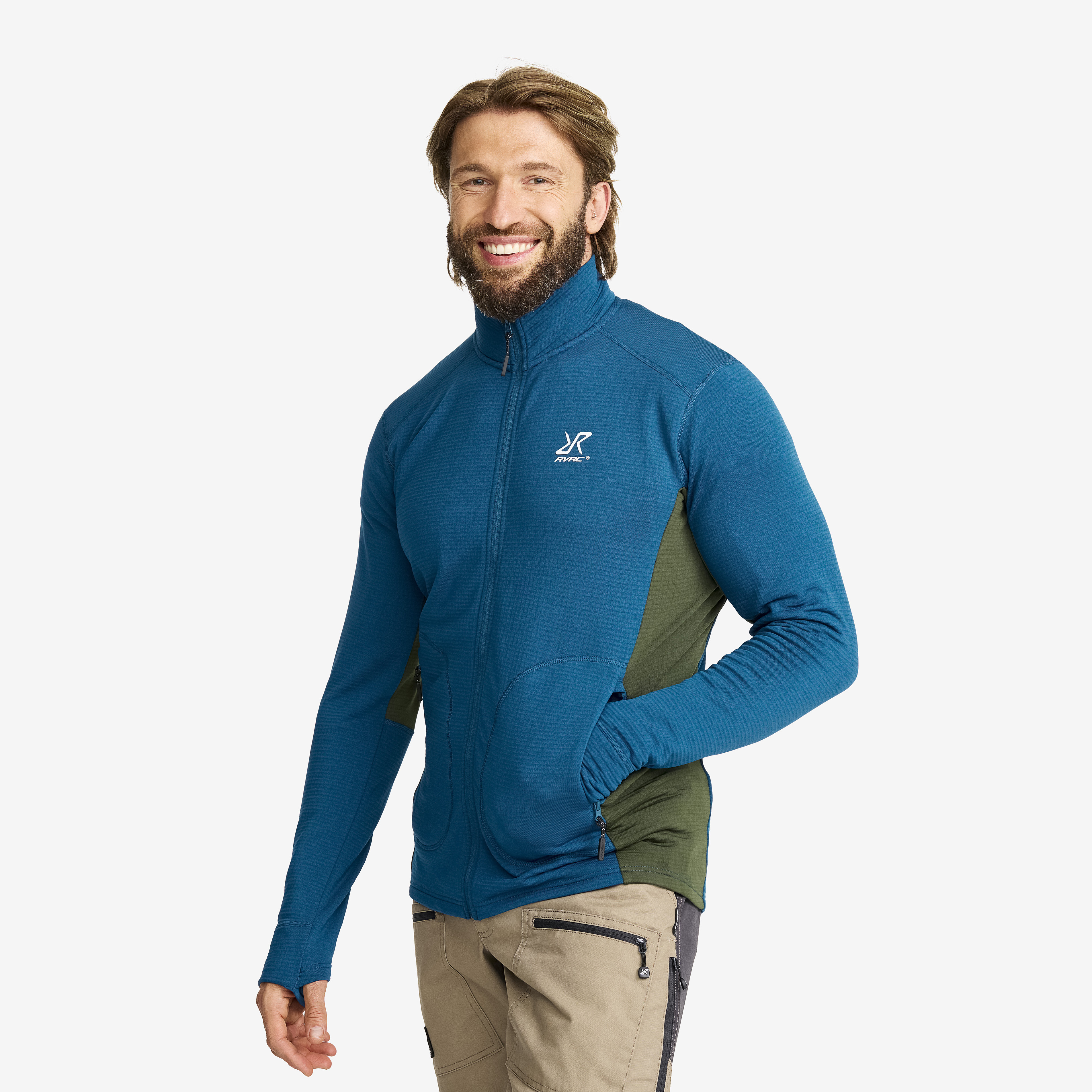 Waffle Full-zip Fleece Herre Blue Opal