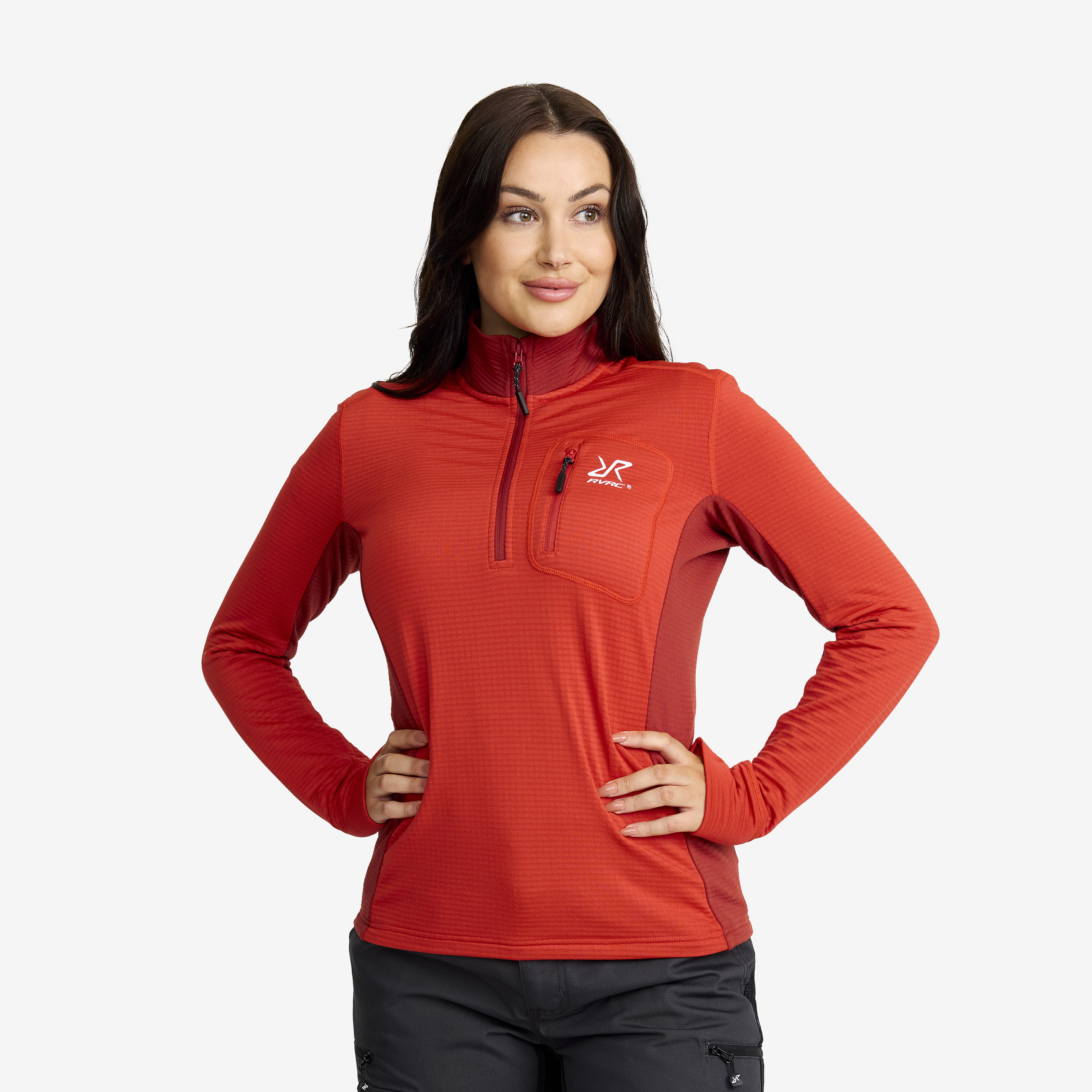 Waffle Half-zip Fleece Aurora Red Women,