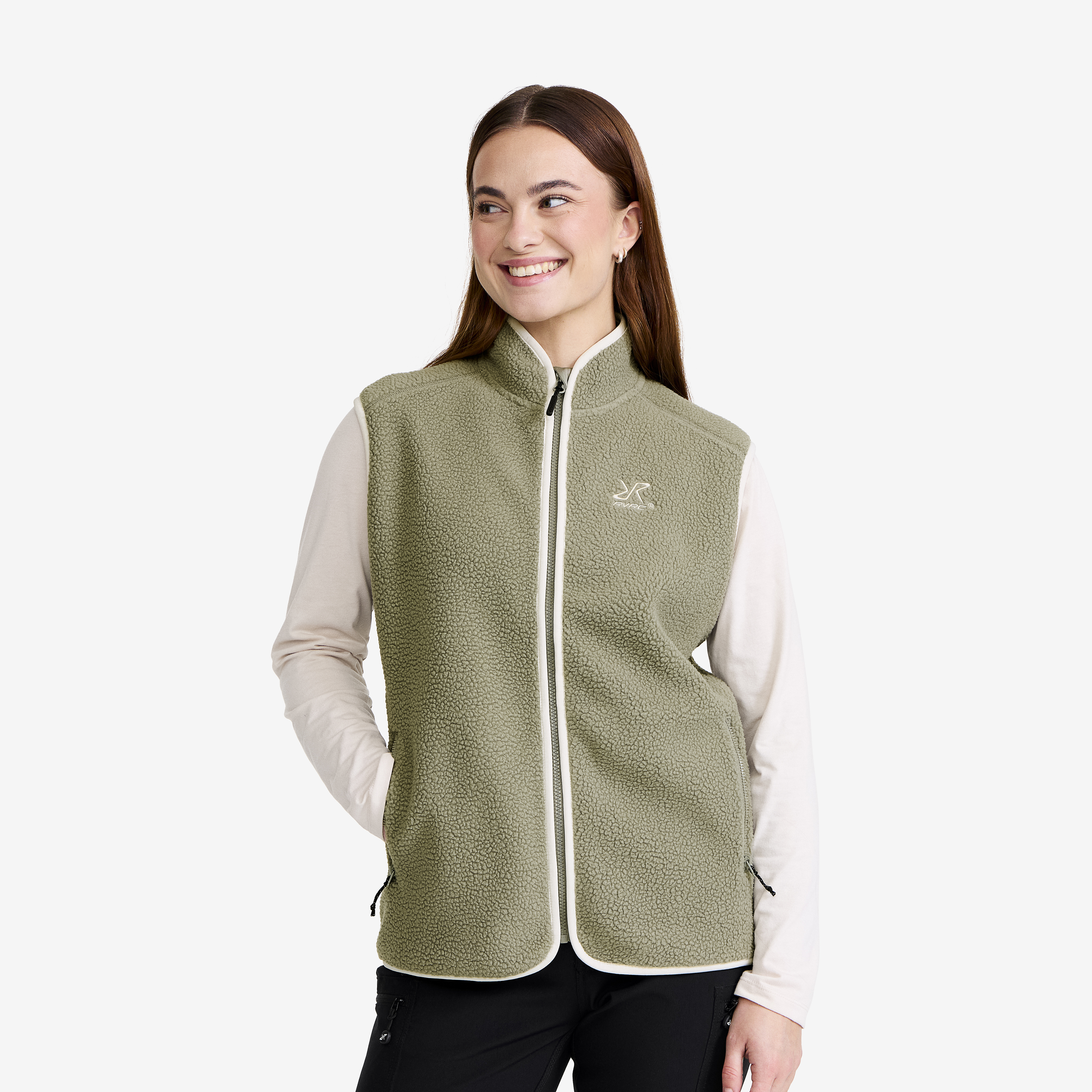 Canyon Full-zip Pile Fleece Vest Vetiver Green/Oatmeal Women