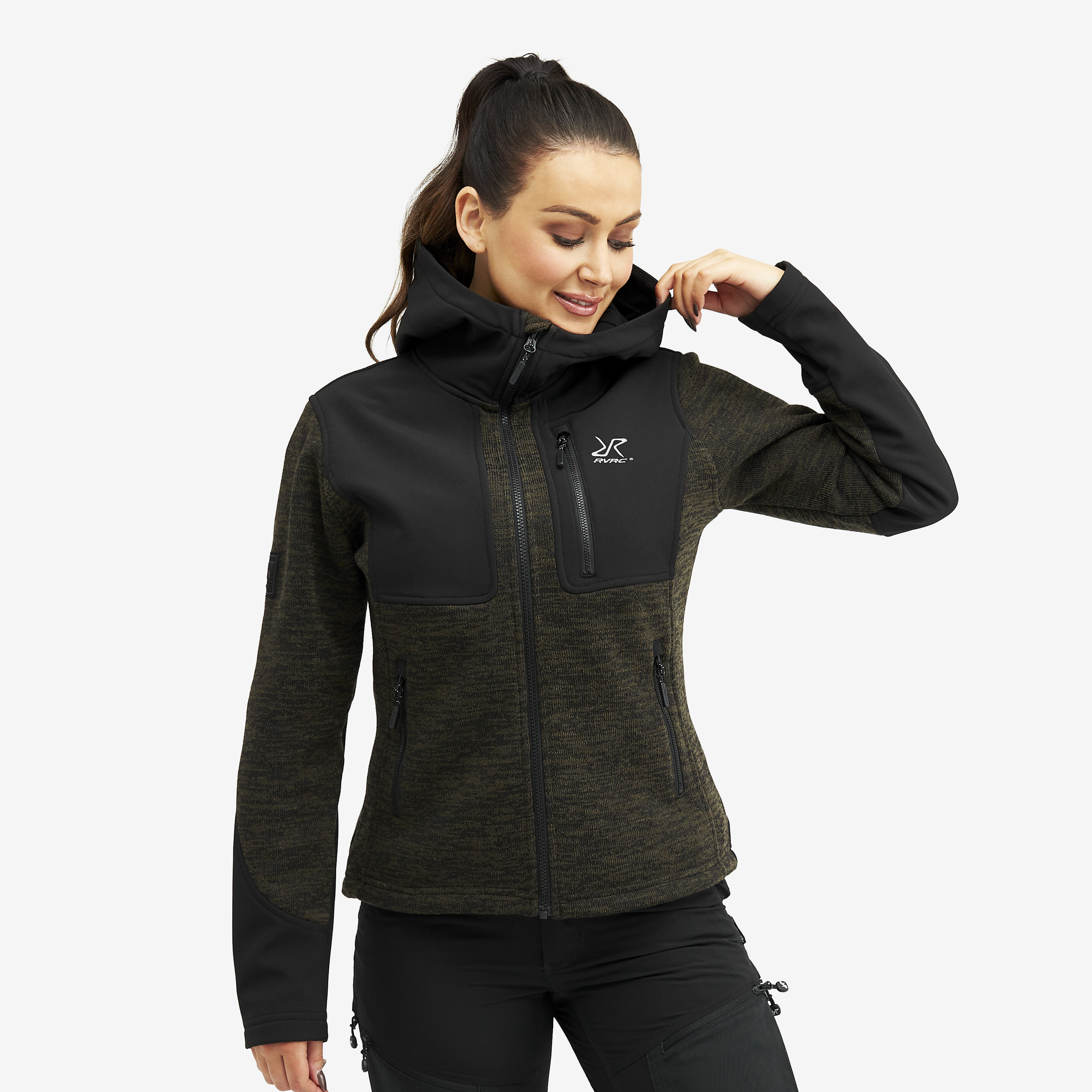 Wander Pro Wool Hoodie Dark Olive Dames