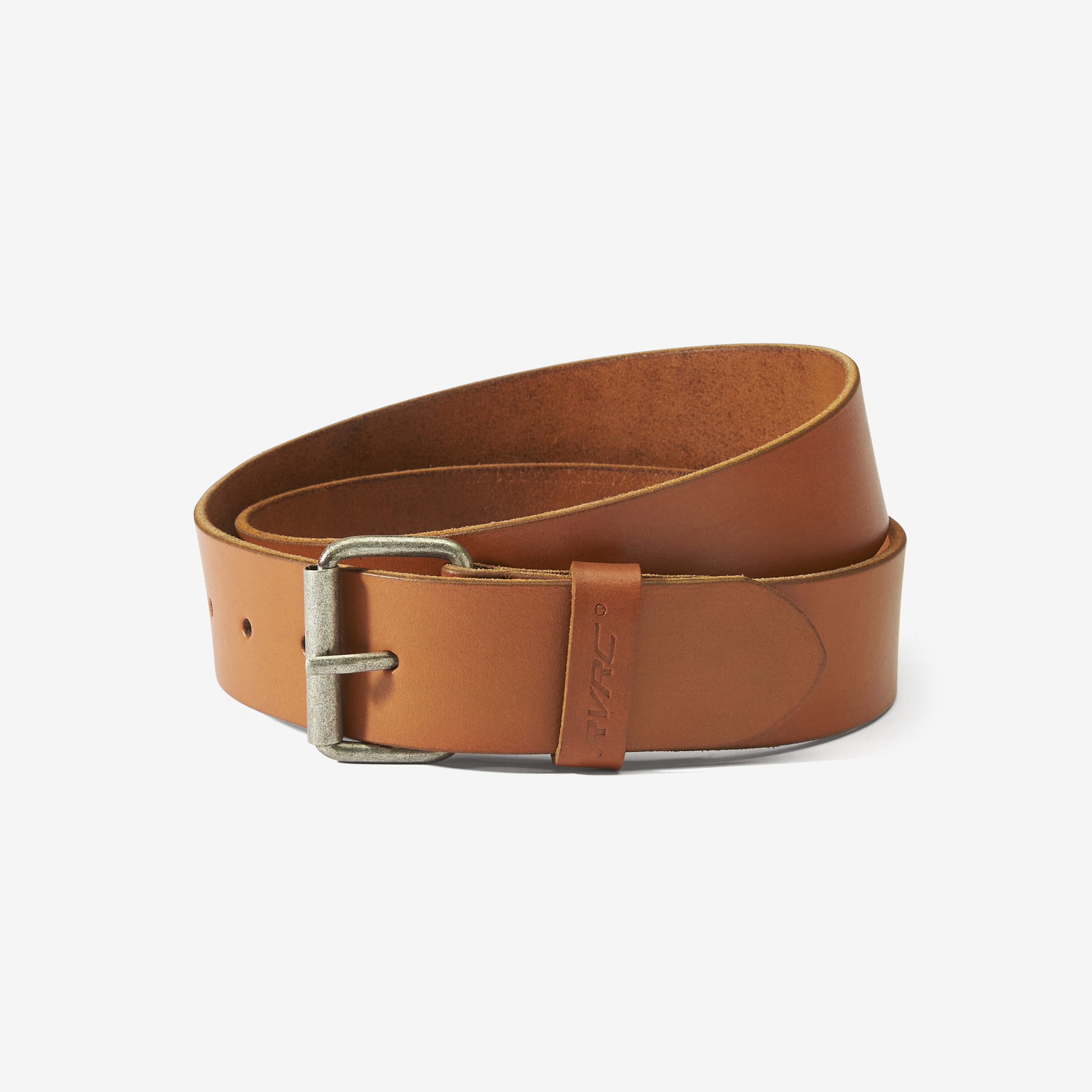 Cognac Smooth Leather Belt, Signature Buckle (Shiny Silver)