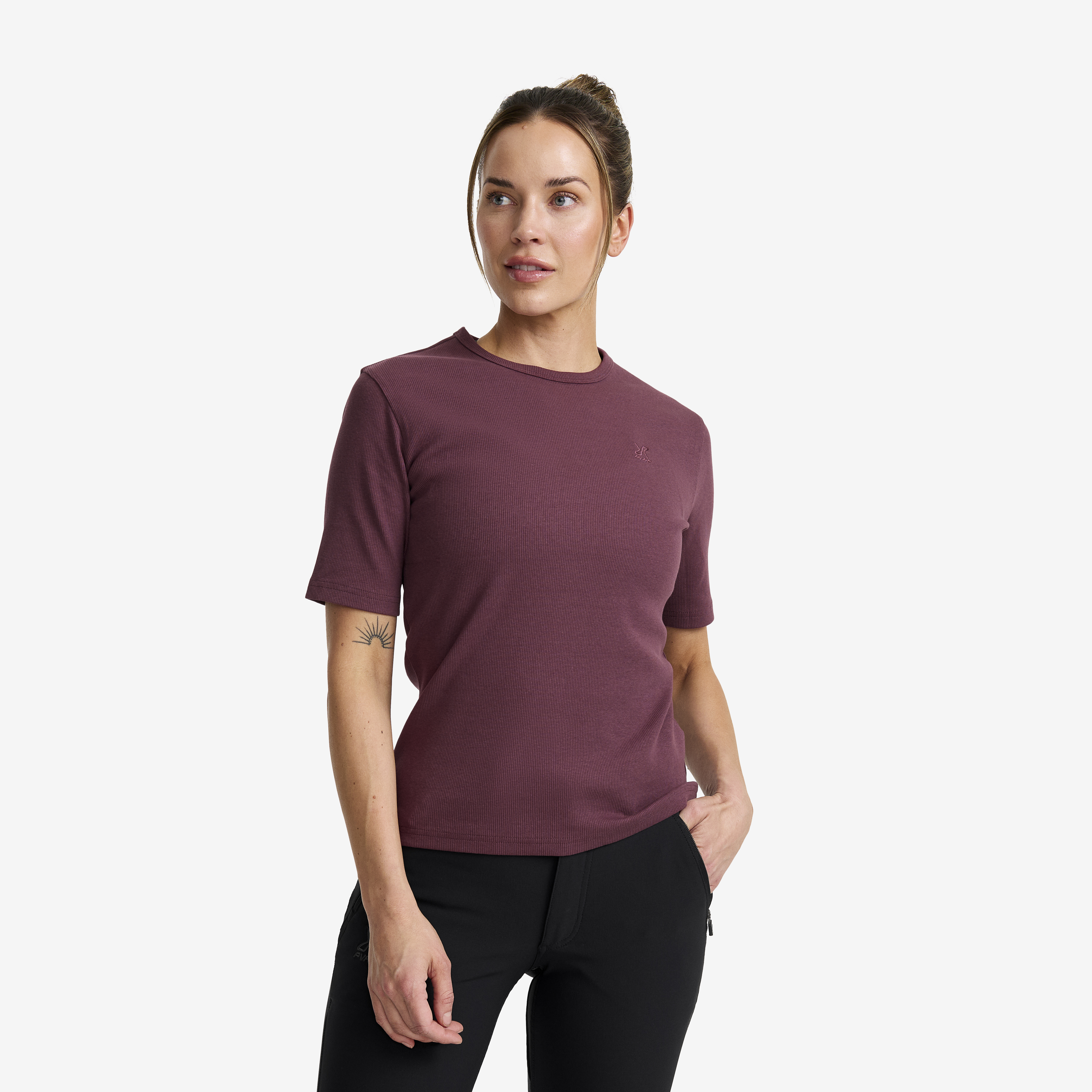 Birch Ribbed T-shirt Mauve Wine Dames, 