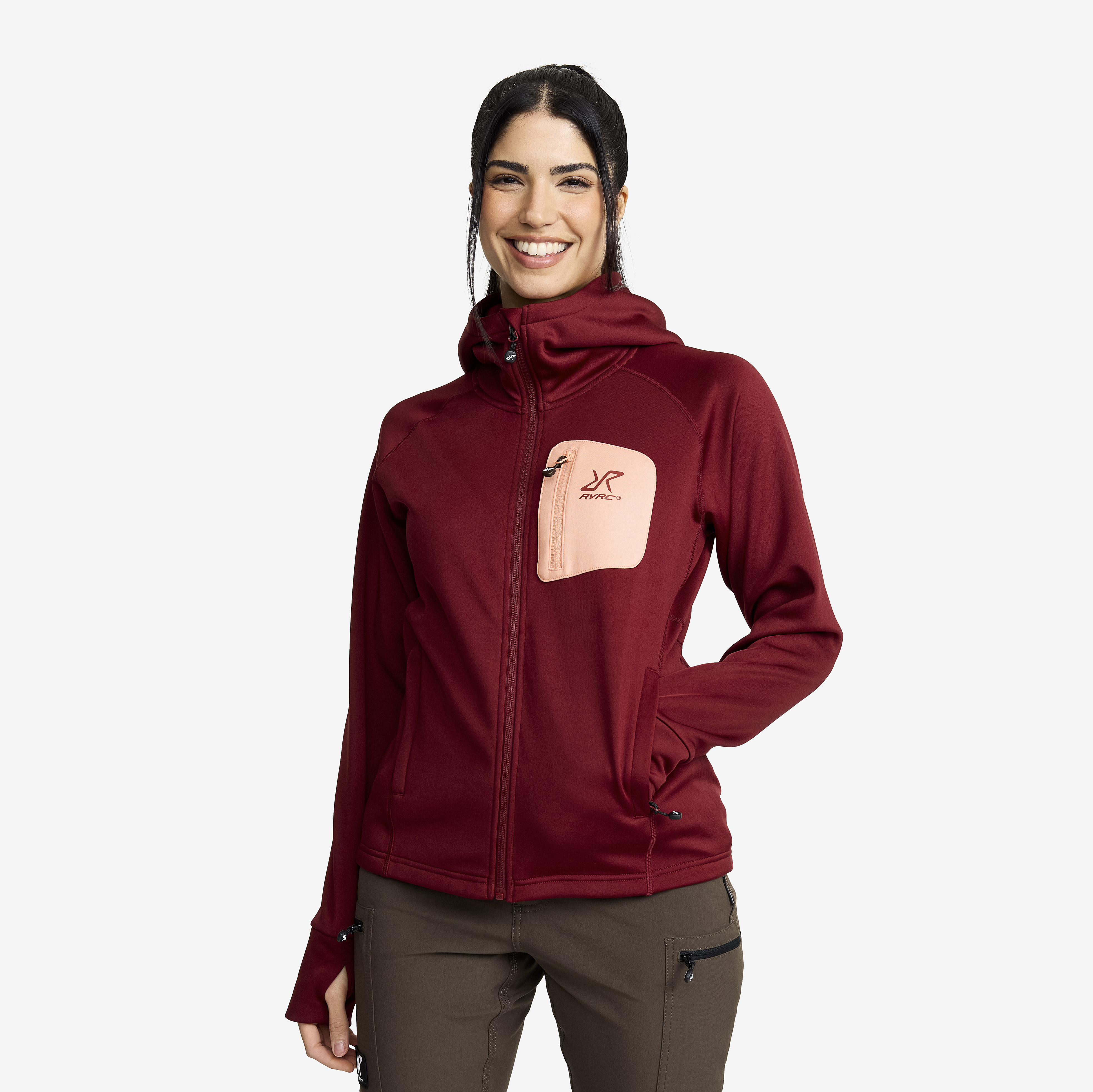 Evolution Stretch Fleece Hoodie Dame Pomegranate