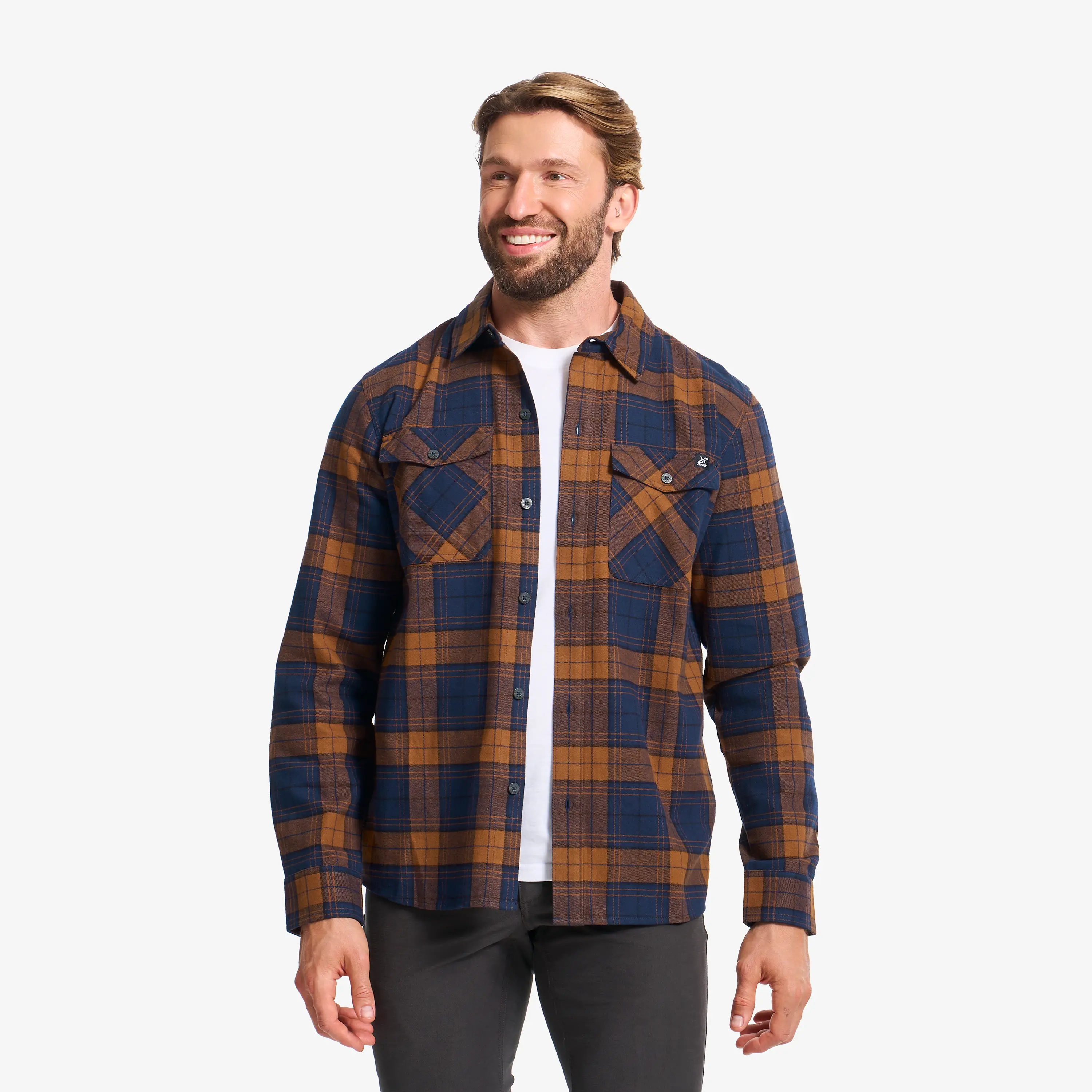 Bonfire Flannel Shirt Deep navy/Golden brown Uomo, 