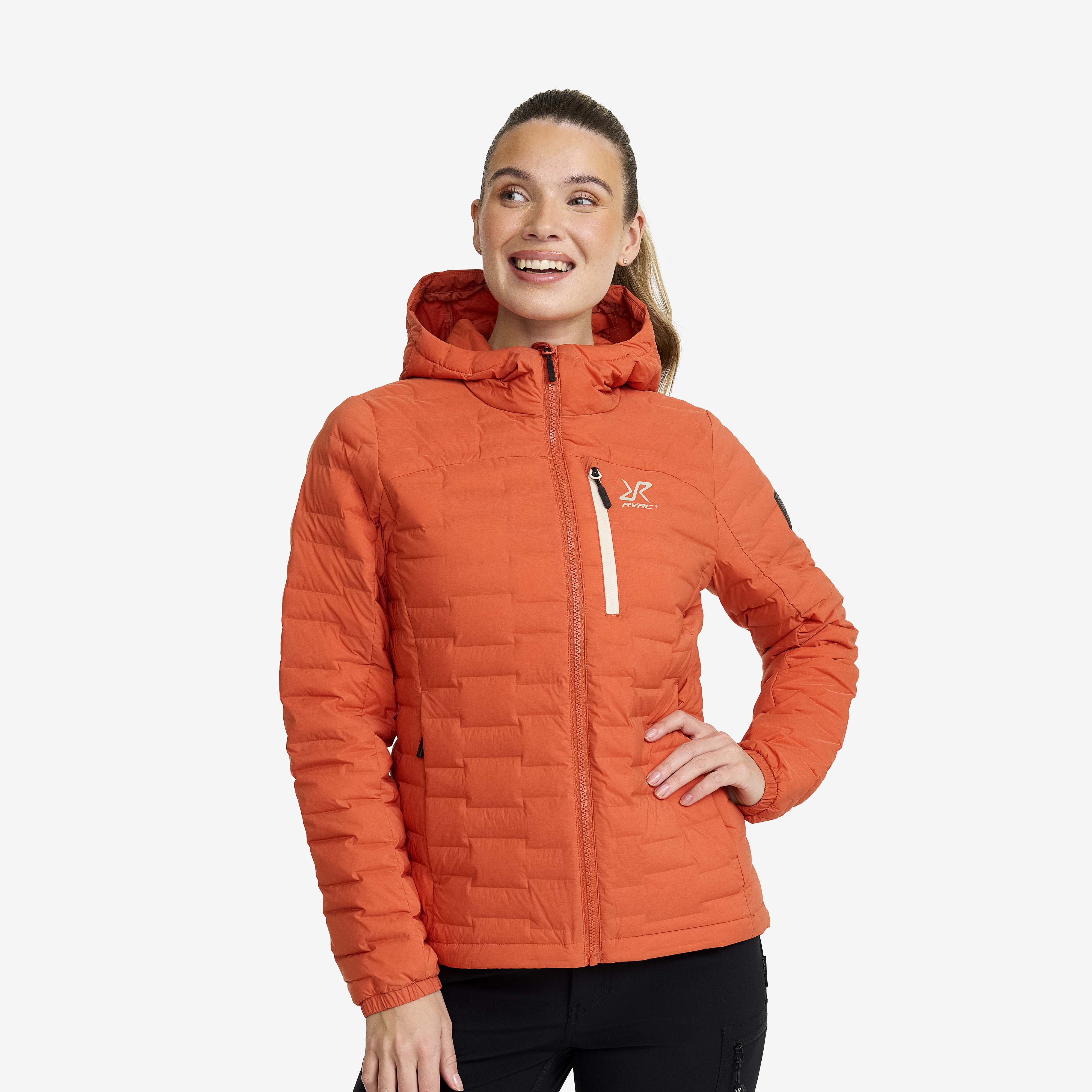 Flex Stretch Hooded Down Jacket Mecca Orange Naiset,