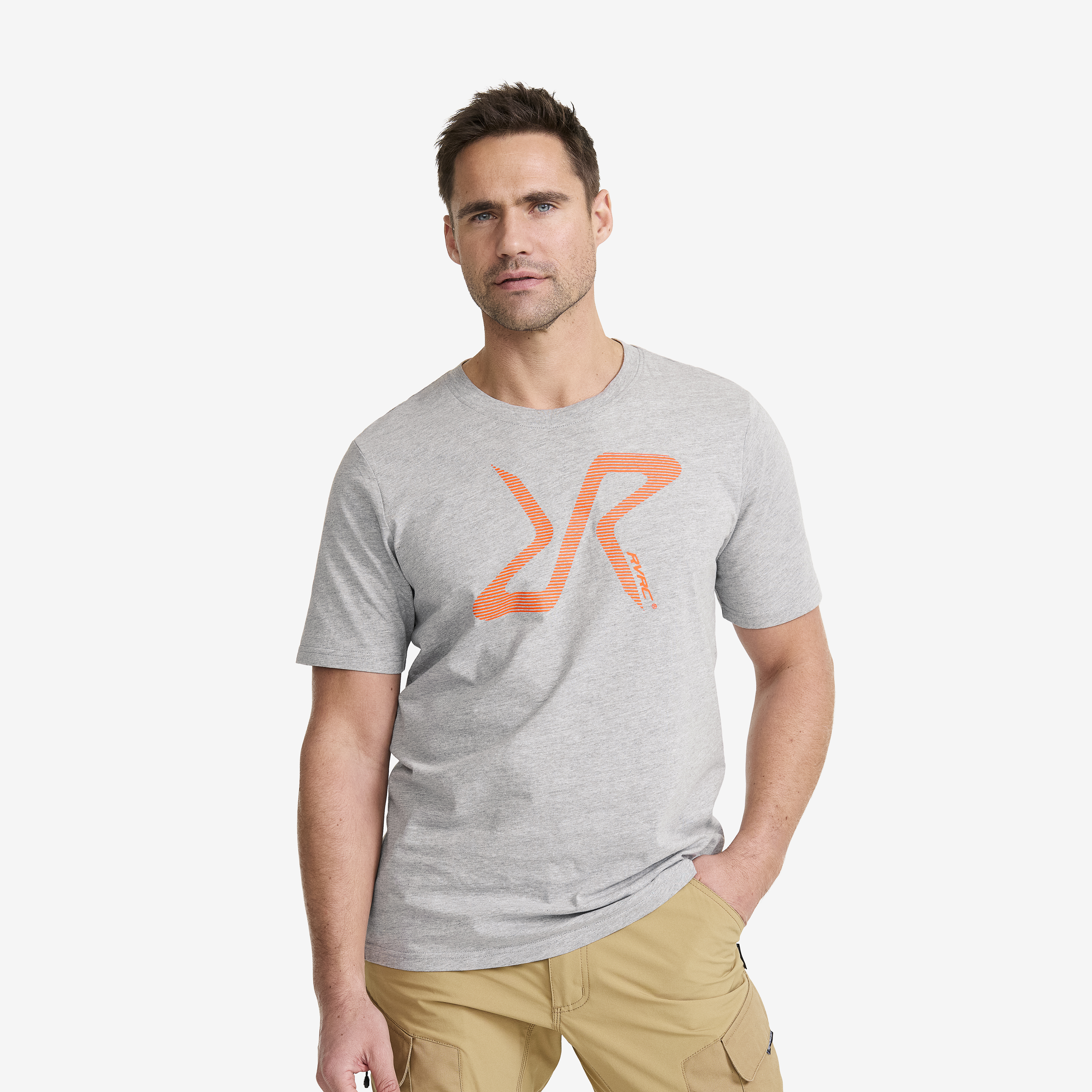 Easy Graphic Logo T-Shirt Herre Grey Melange/Orange