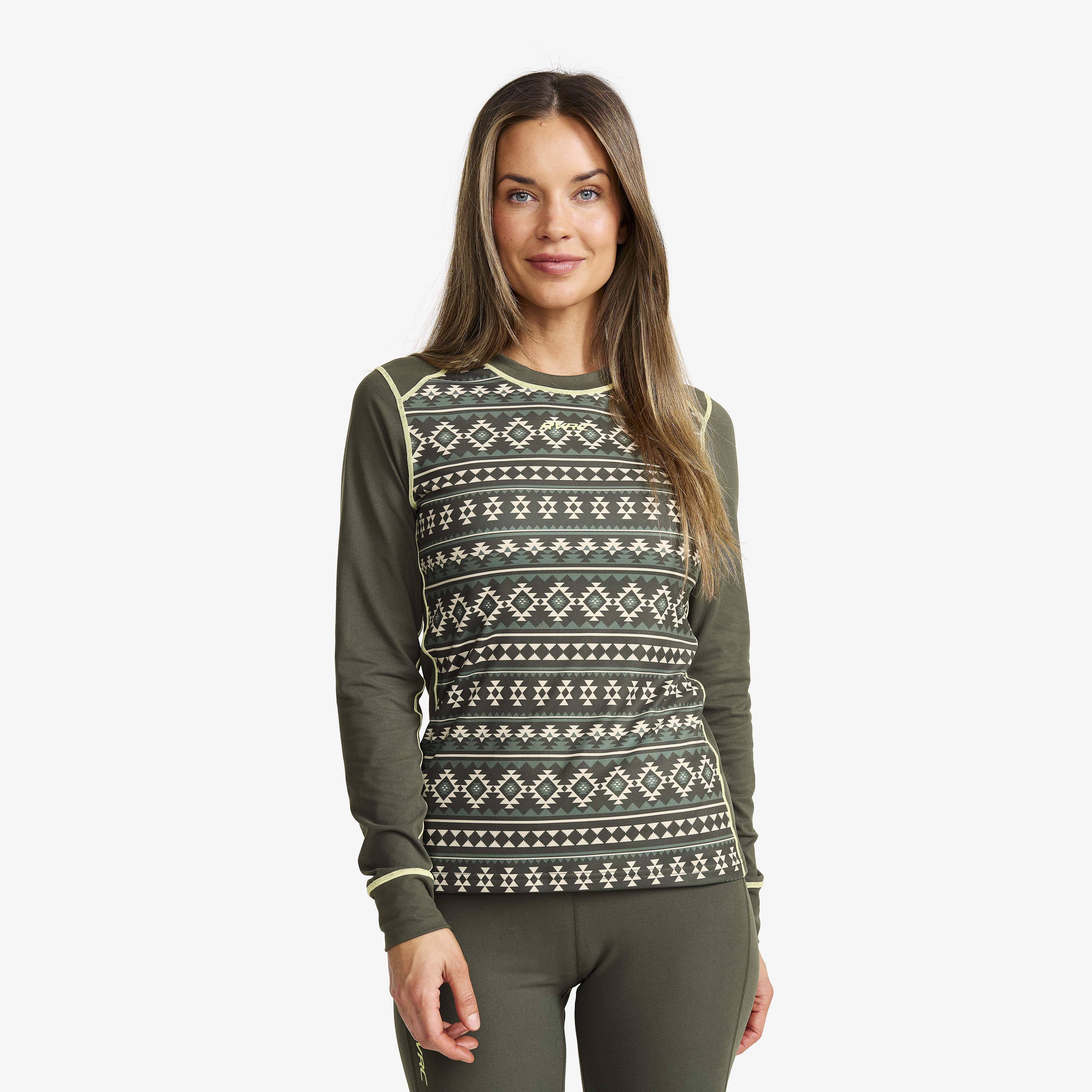 Downhill Base Layer Top Dam Kambaba Green/Lemon Grass, :L