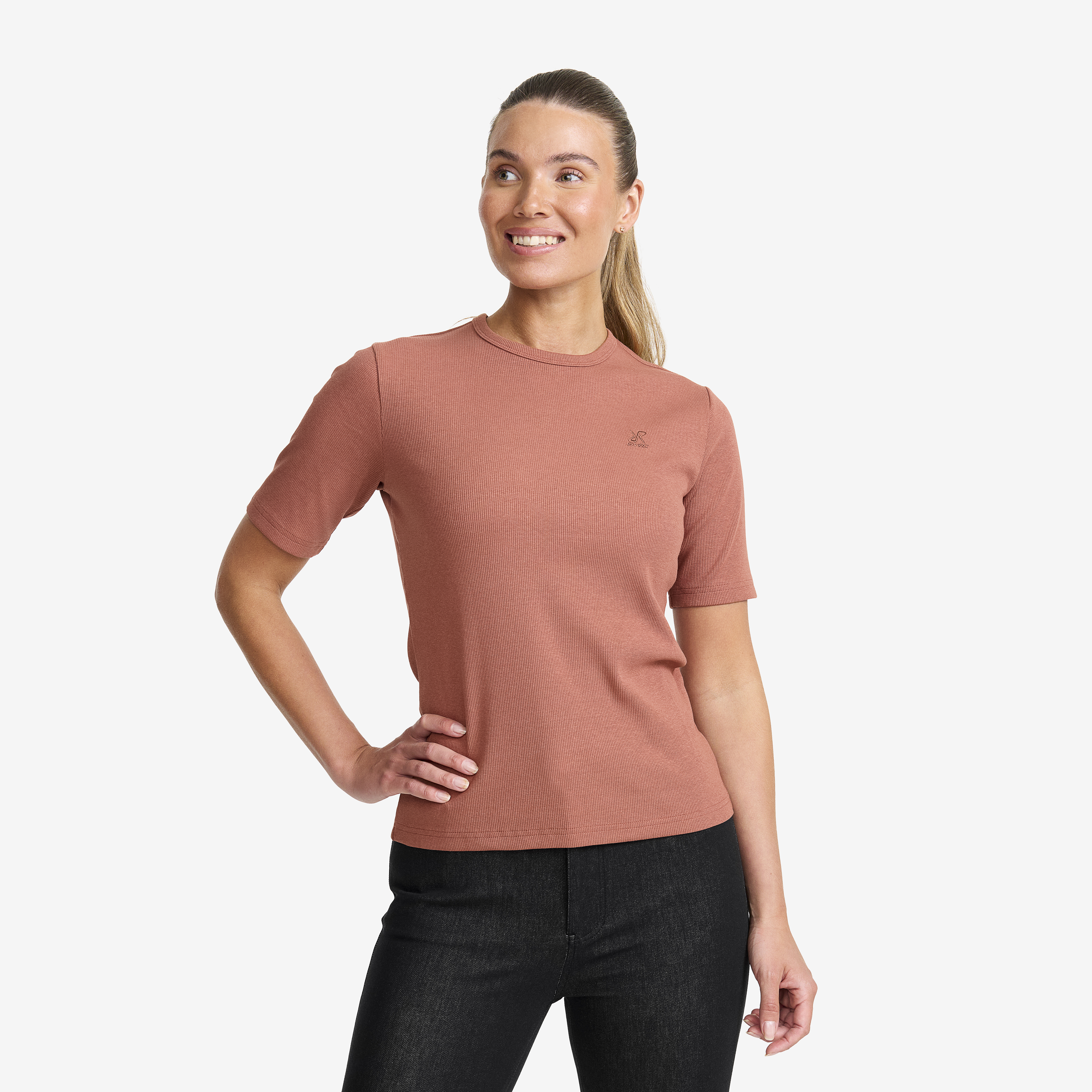 Birch Ribbed T-shirt Pink Mahogany Dames, 