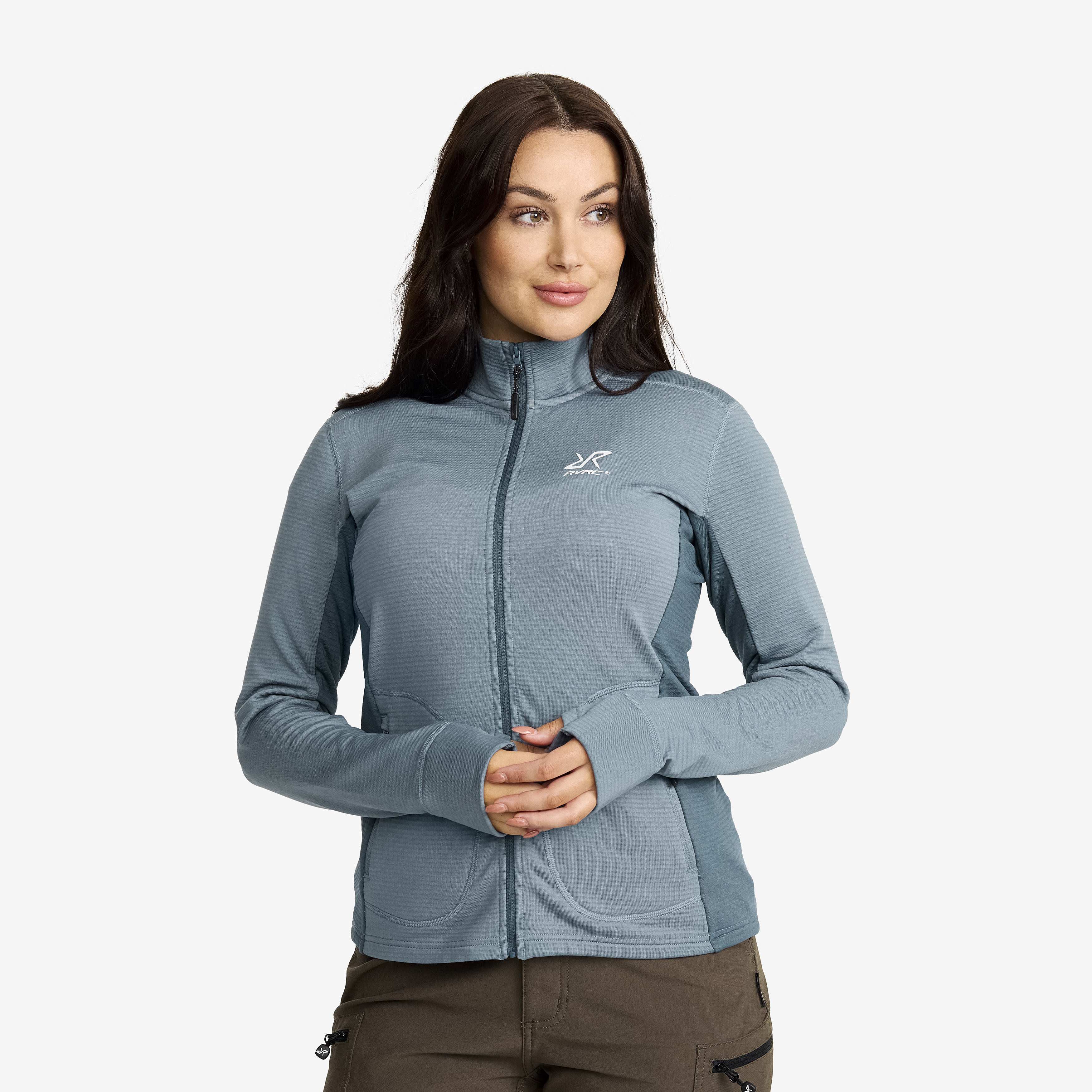 Waffle Full-zip Fleece Blue Mirage Damen