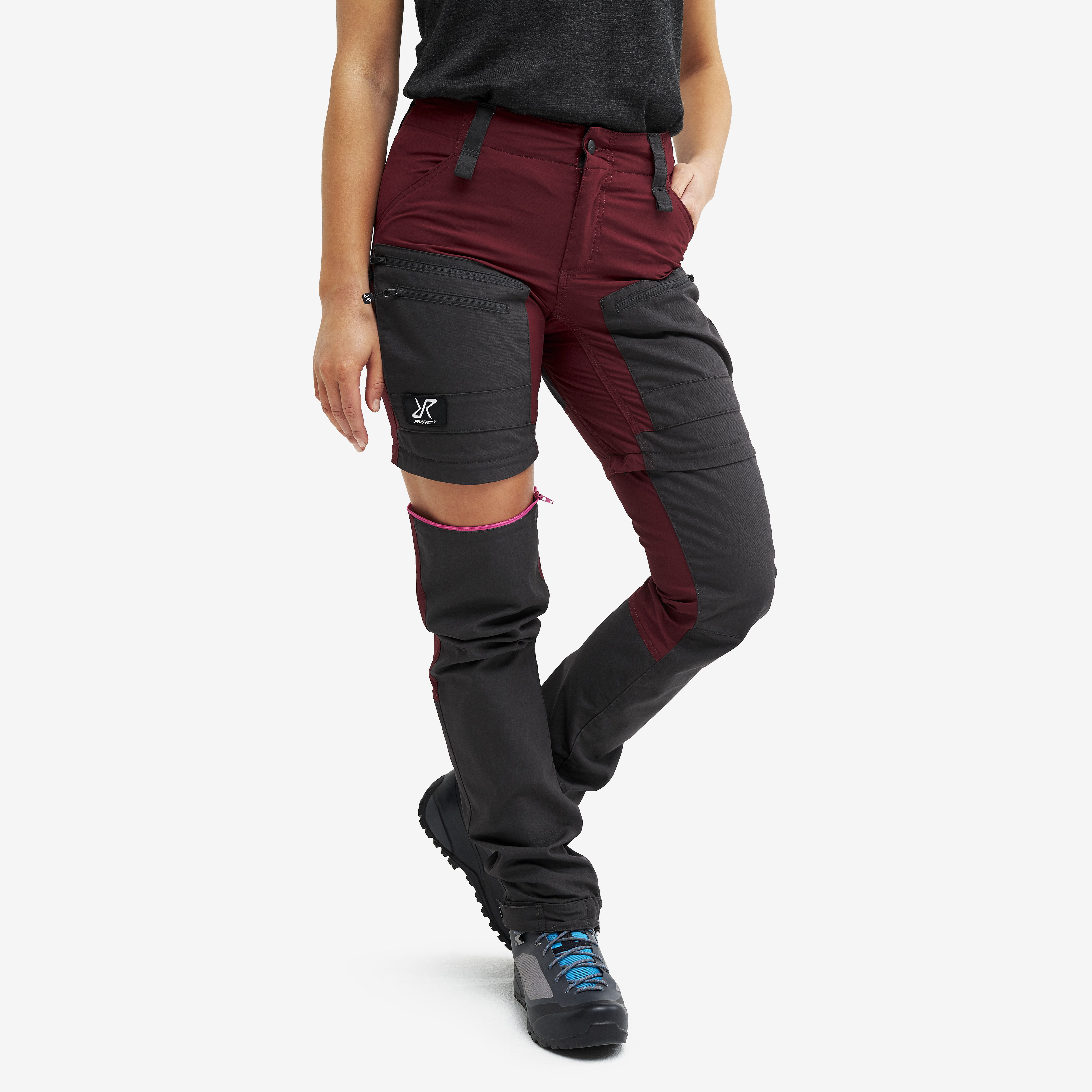 RVRC GP Pro Zip-off hiking pants for men in dark red