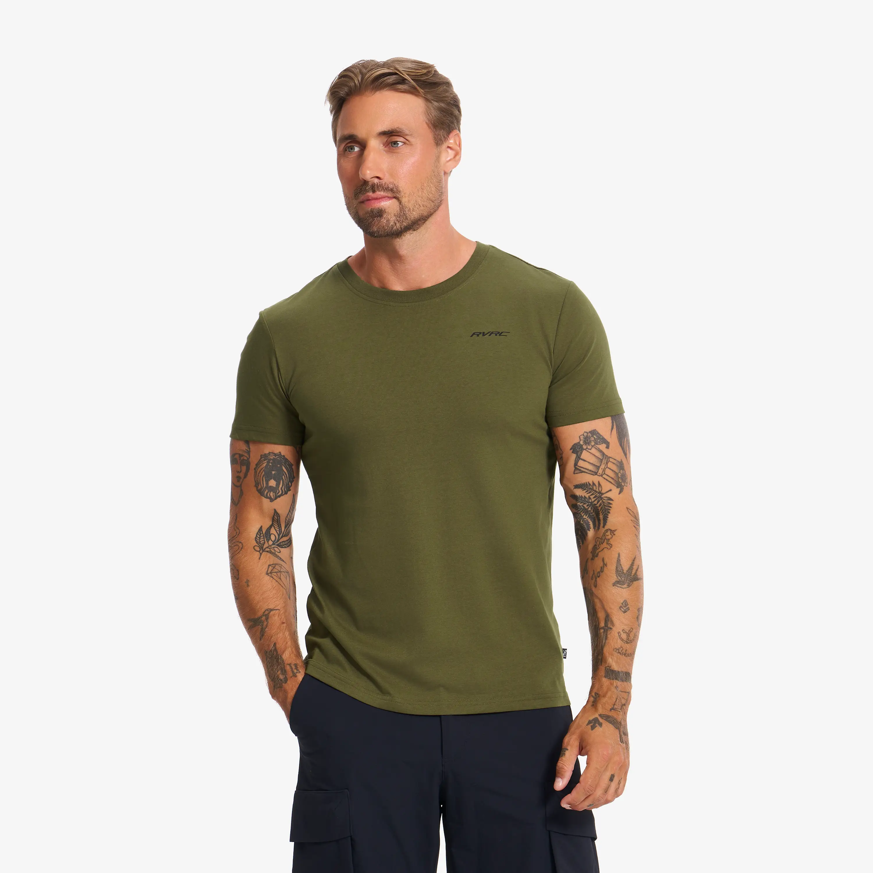 Easy T-shirt Slim Fit Dark Olive Męskie, 