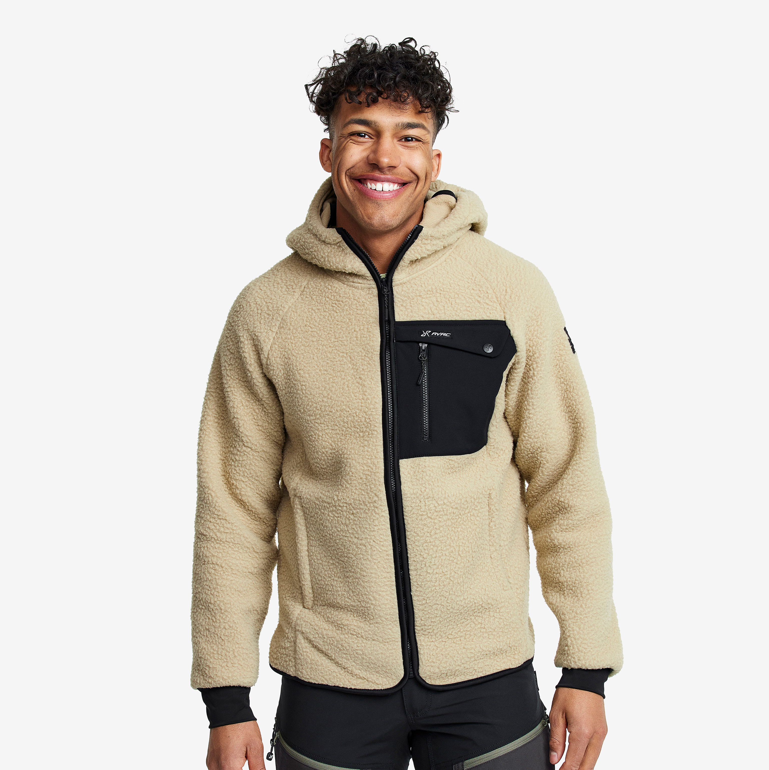 Sherpa Hoodie Beige Khaki Herr