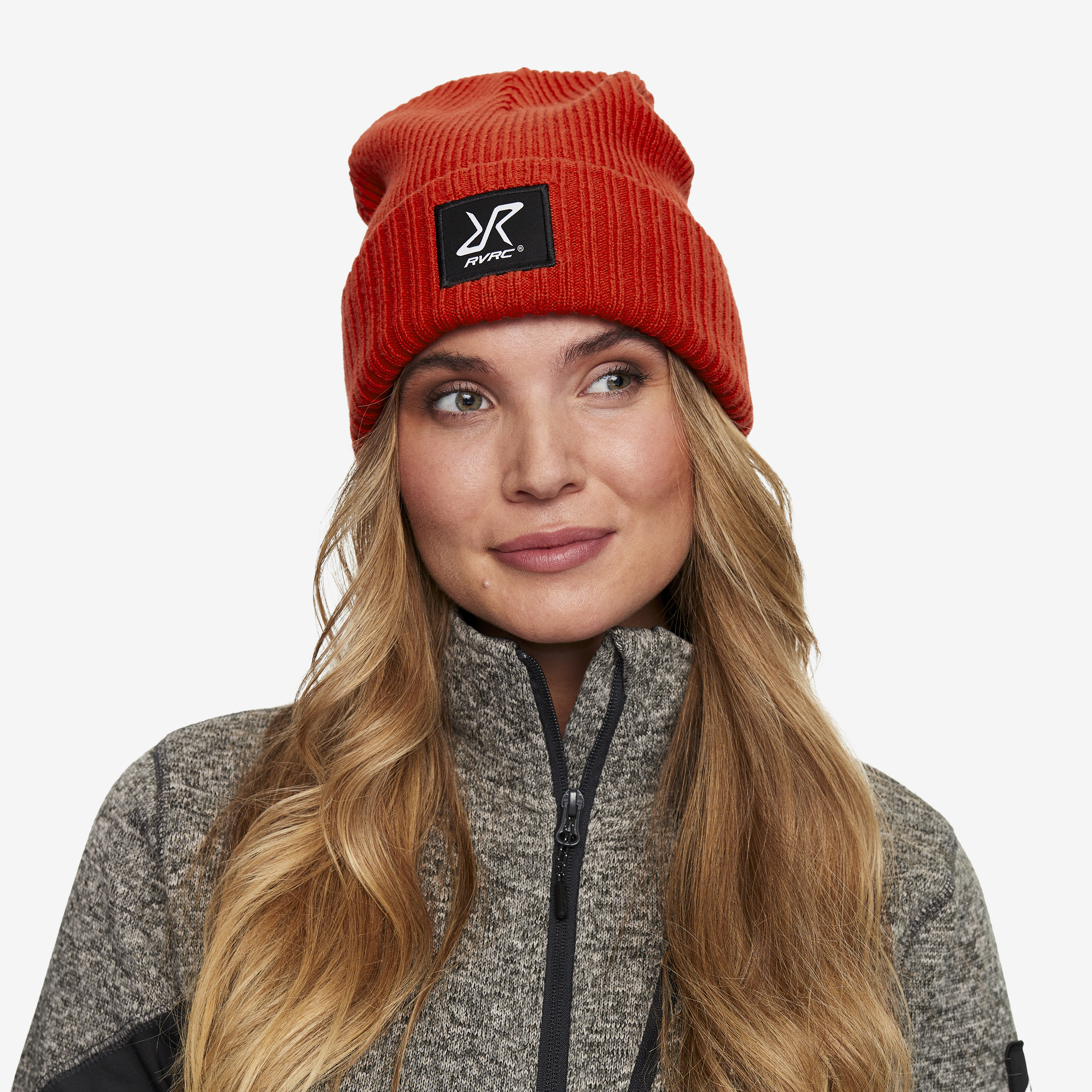 Ribbed Patch Beanie Molten Lava