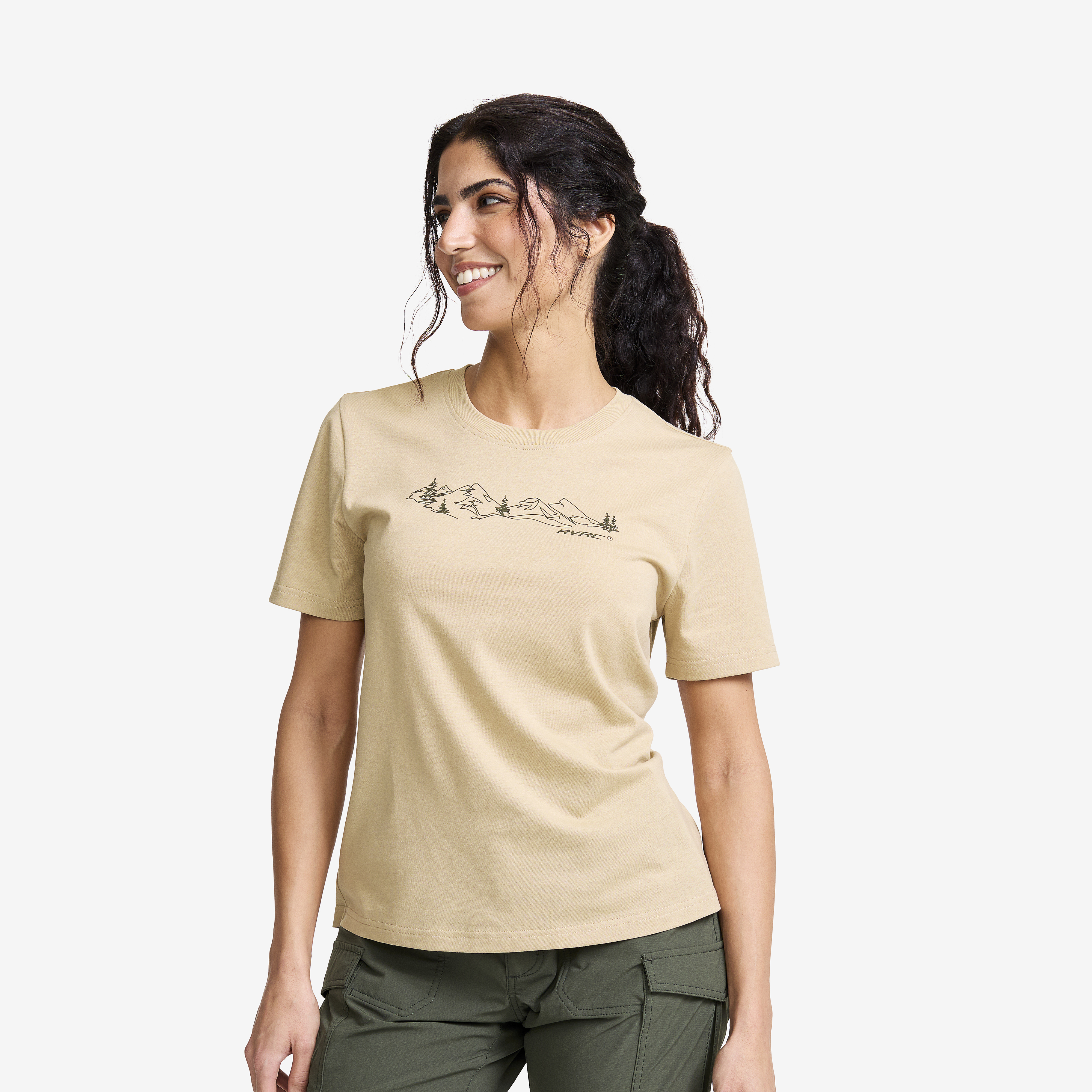 Easy Graphic Forest Lines T-shirt Dame Safari Beige