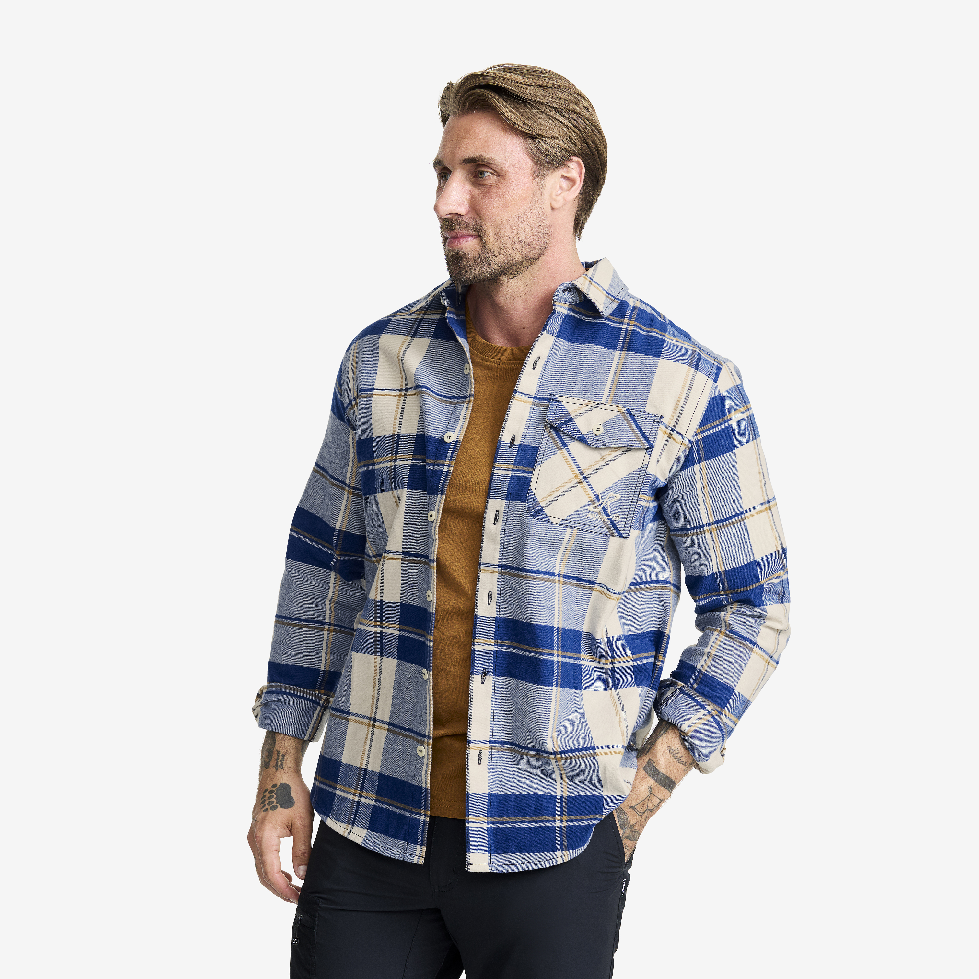 Nevada Flannel Shirt Dark Blue/Oatmeal Heren, 