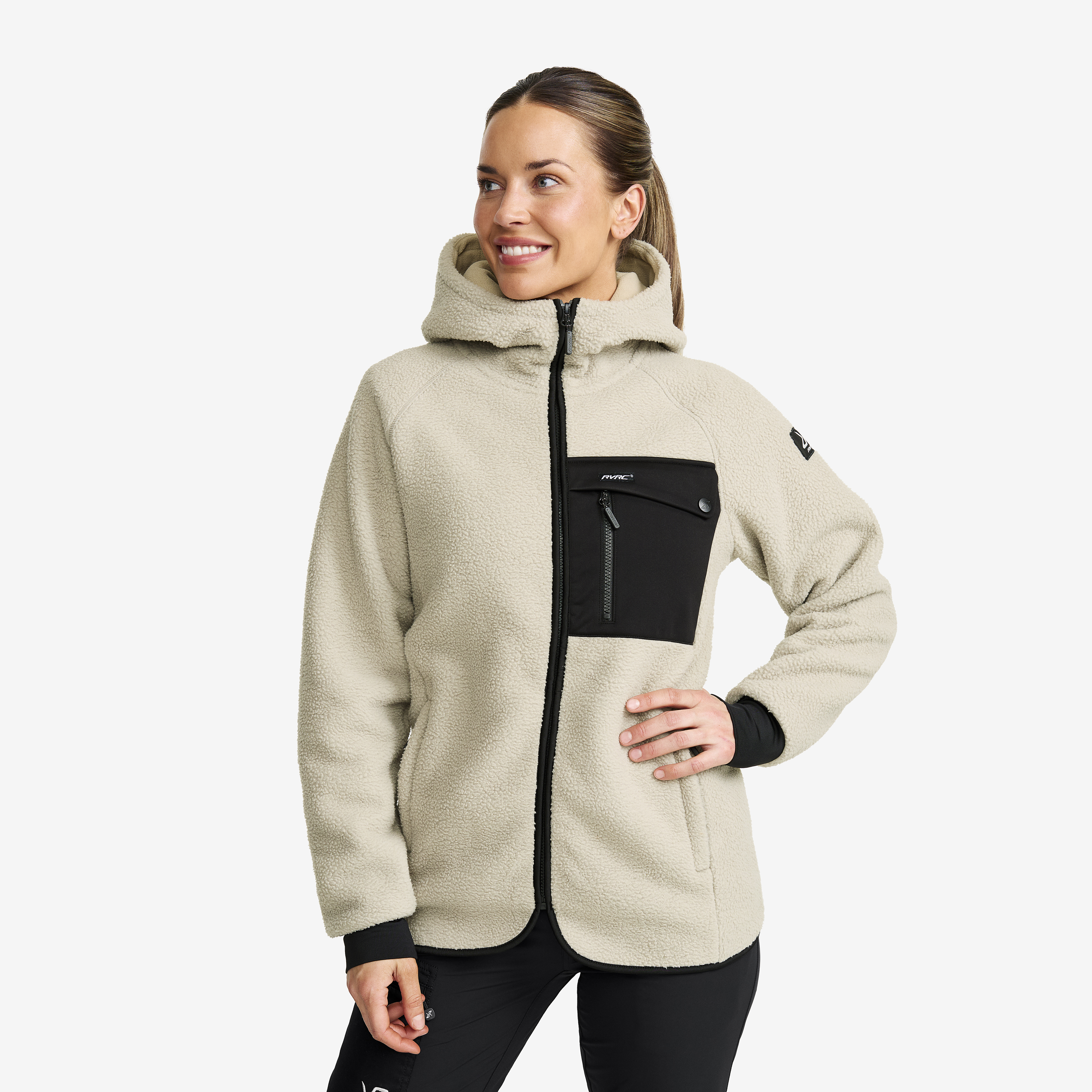 Sherpa Hoodie Dam Beige Khaki, :XL