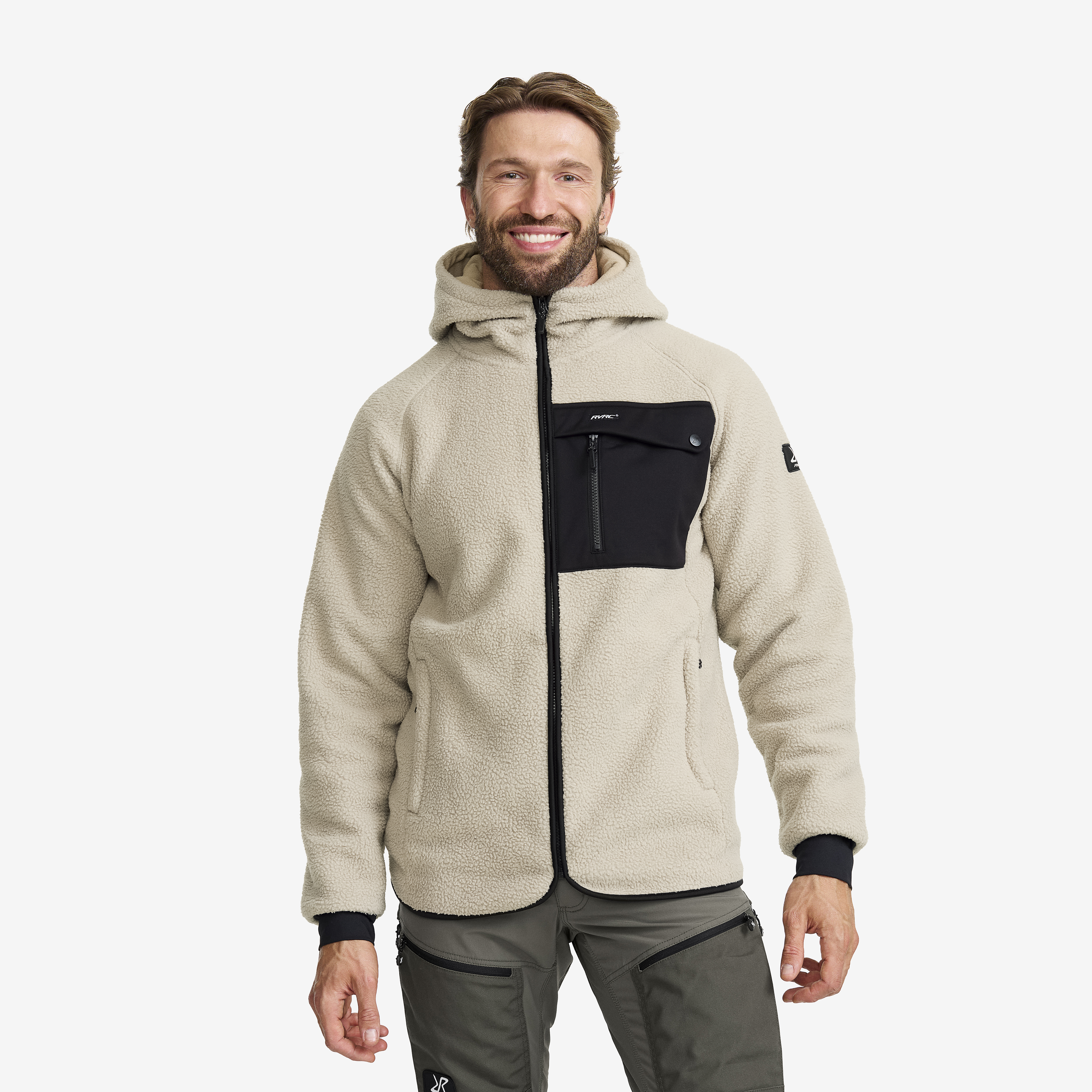 Sherpa Hoodie Beige Khaki Herr,