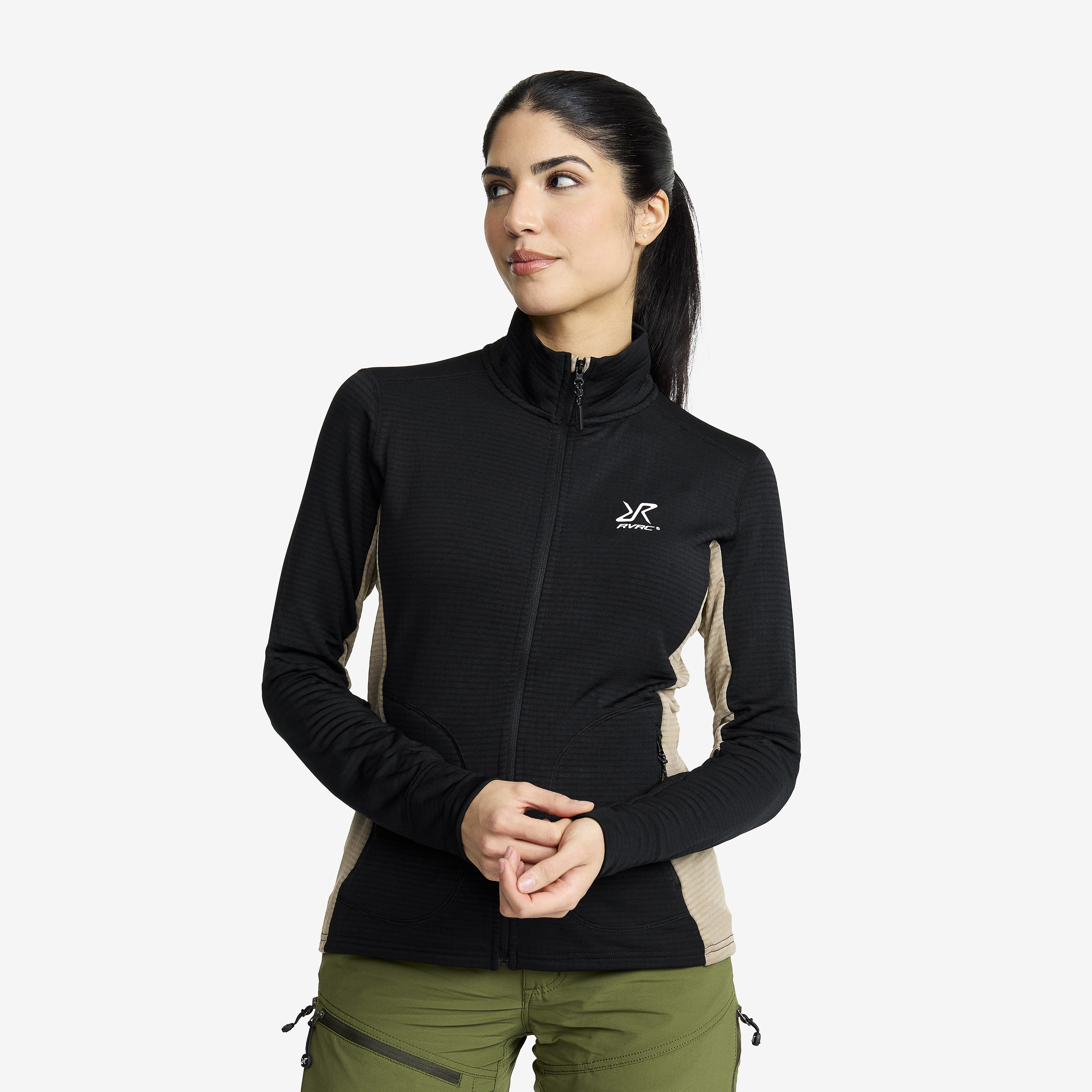 Waffle Full-zip Fleece Black Naiset,