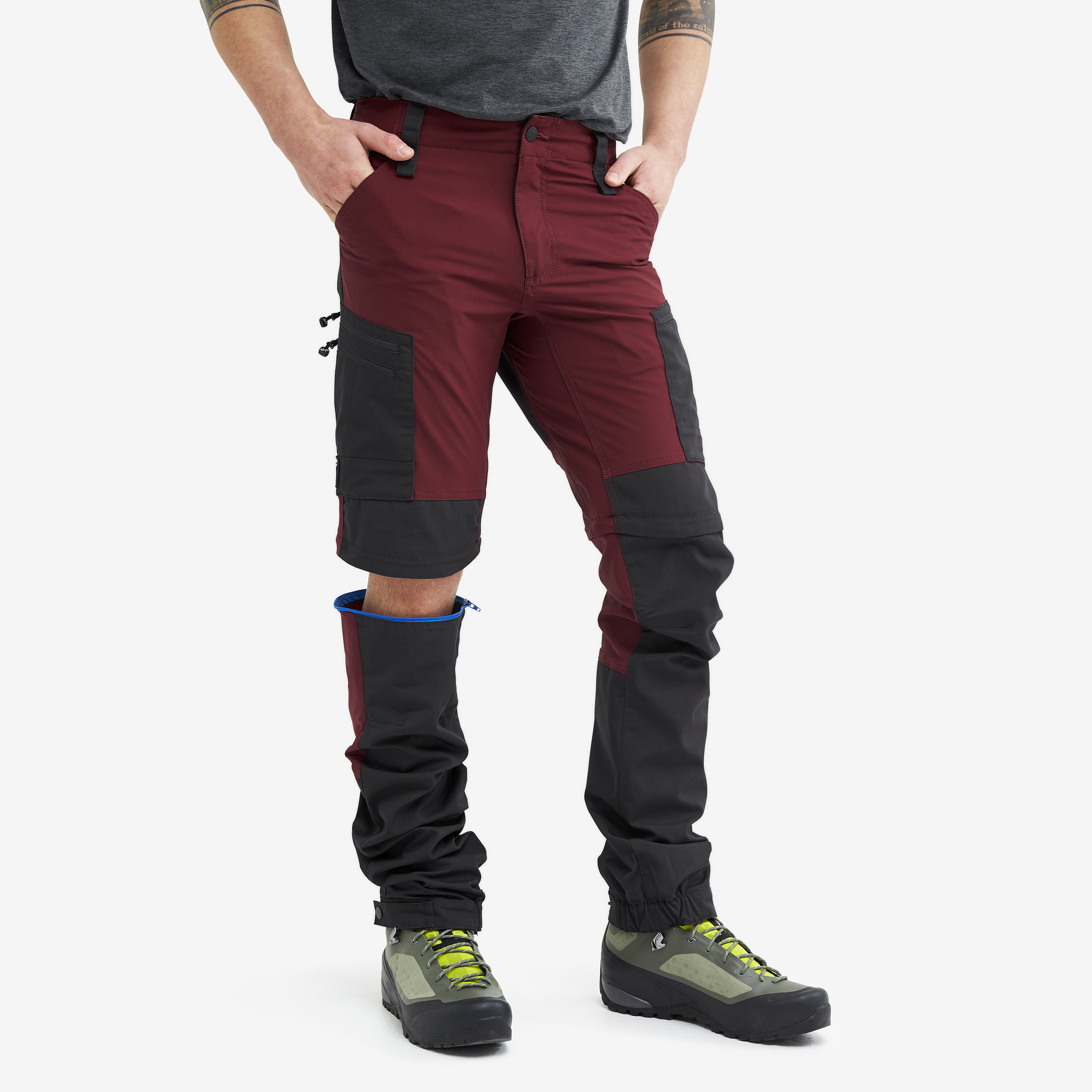 RVRC GP Pro Zip-off turistické kalhoty pro muže v tmavě červené barvě