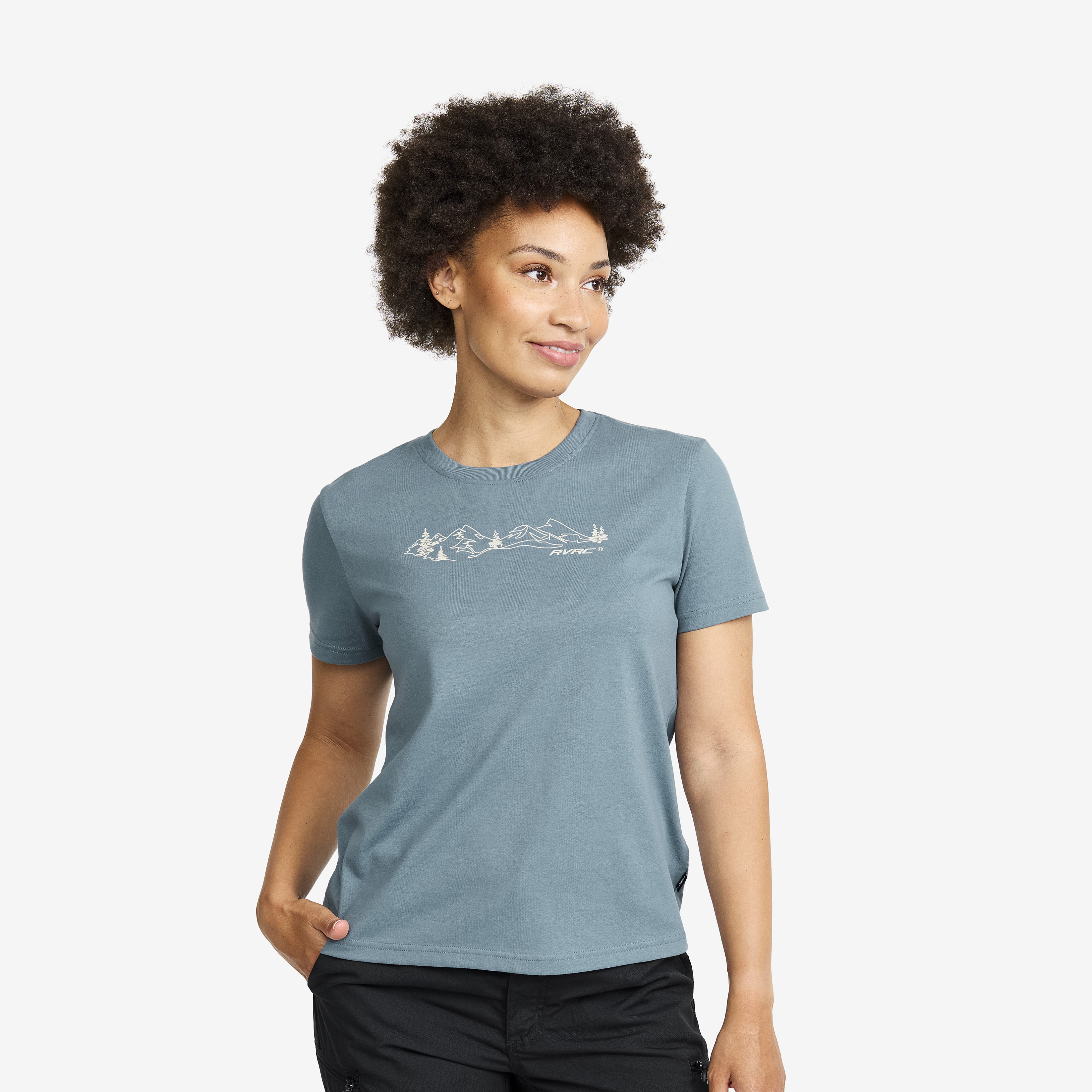 Easy Graphic Forest Lines T-shirt Blue Mirage Dame