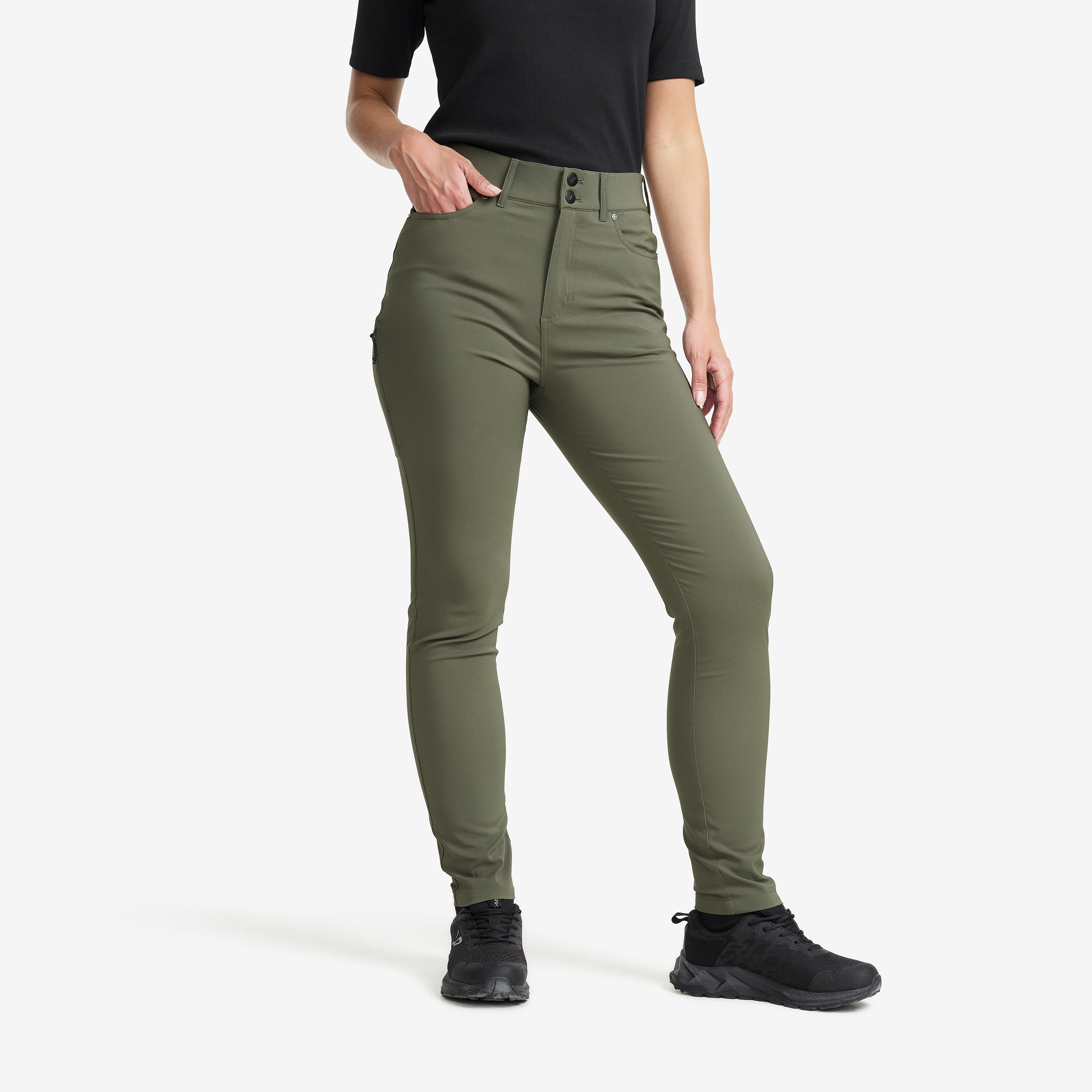 Root High-waist Stretch Jeans Dame Kambaba Green, Størrelse:4XL - Outdoor Jeans