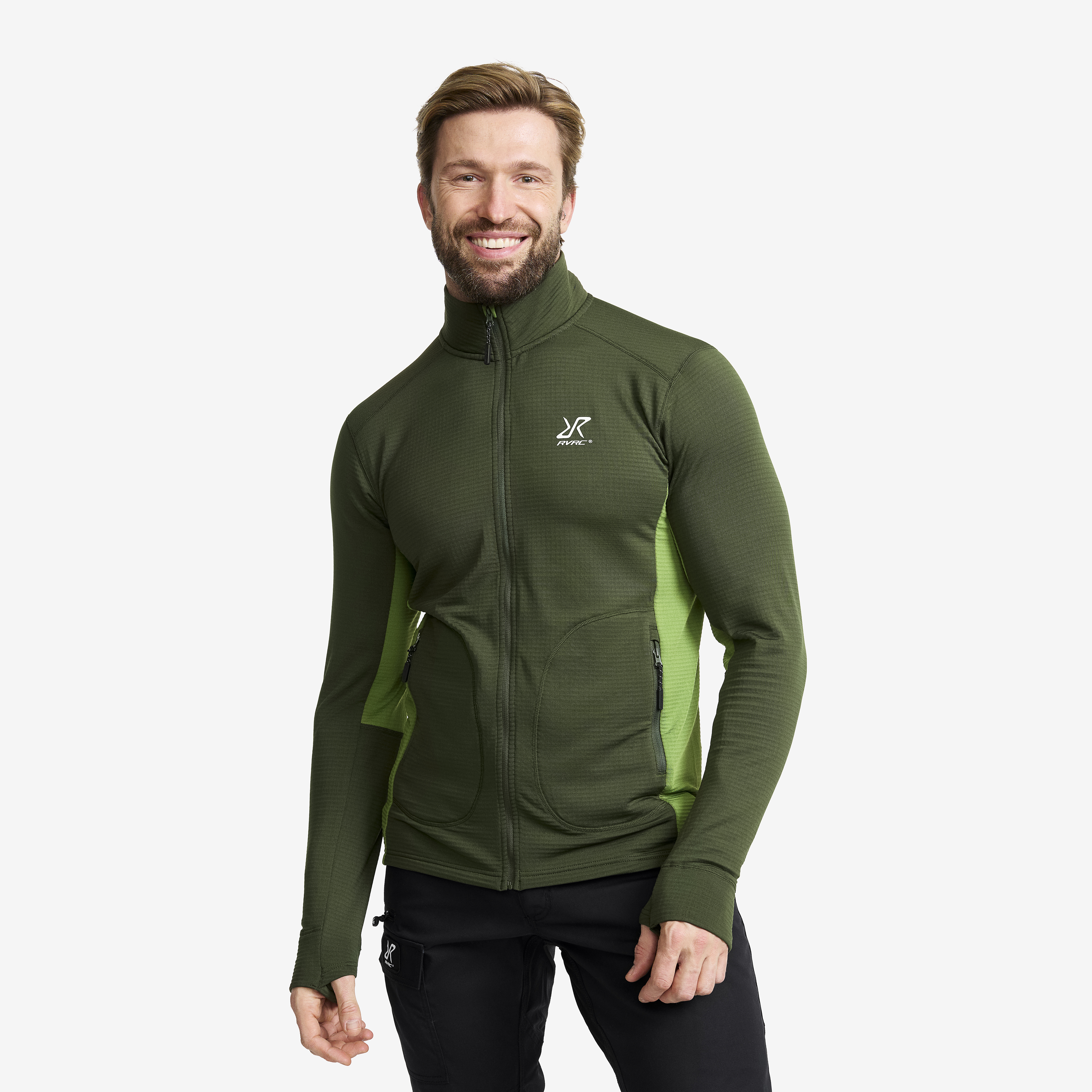 Waffle Full-zip Fleece Herre Forest Green