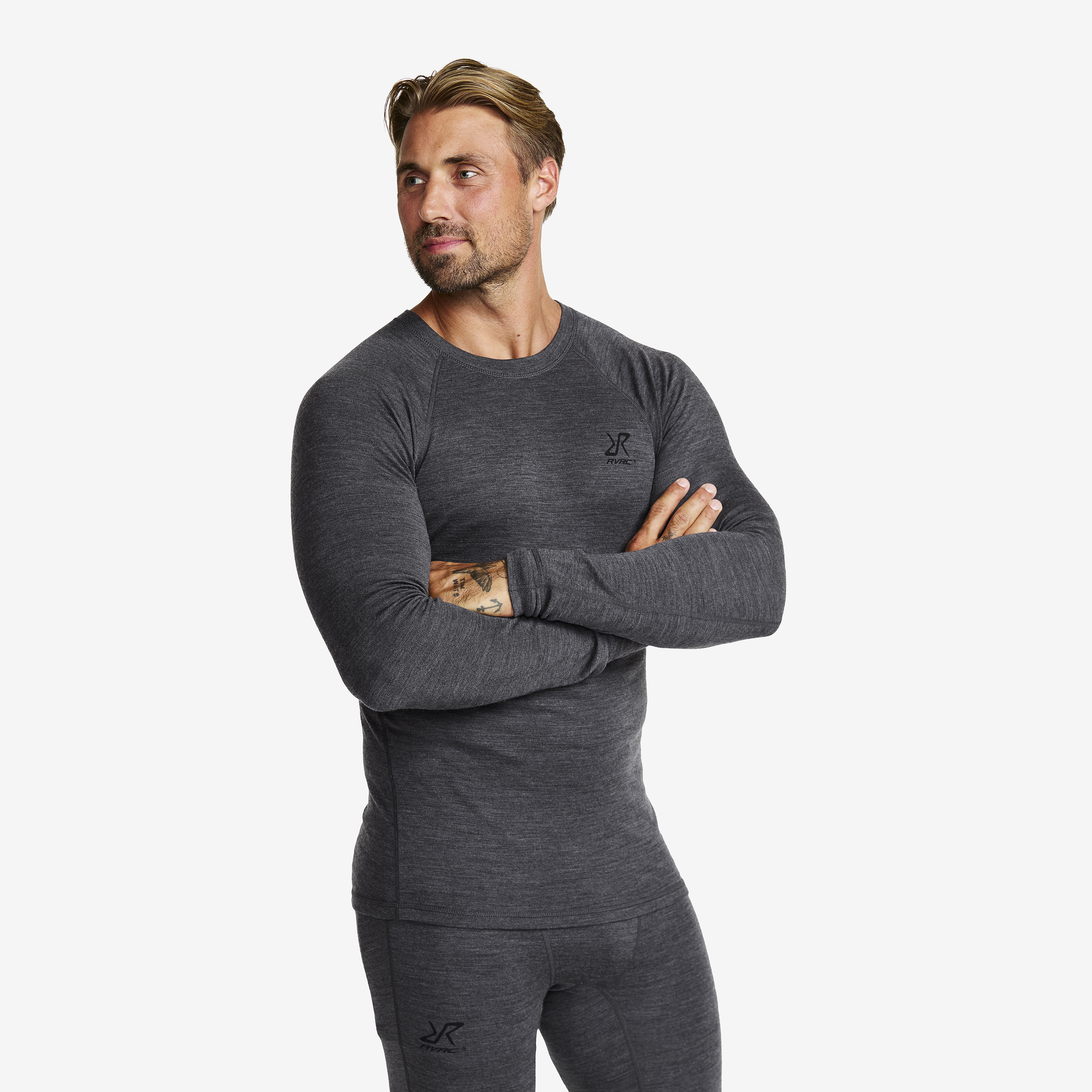 Route Merino Warm Base Layer Top Herr Dark Grey Melange, :M