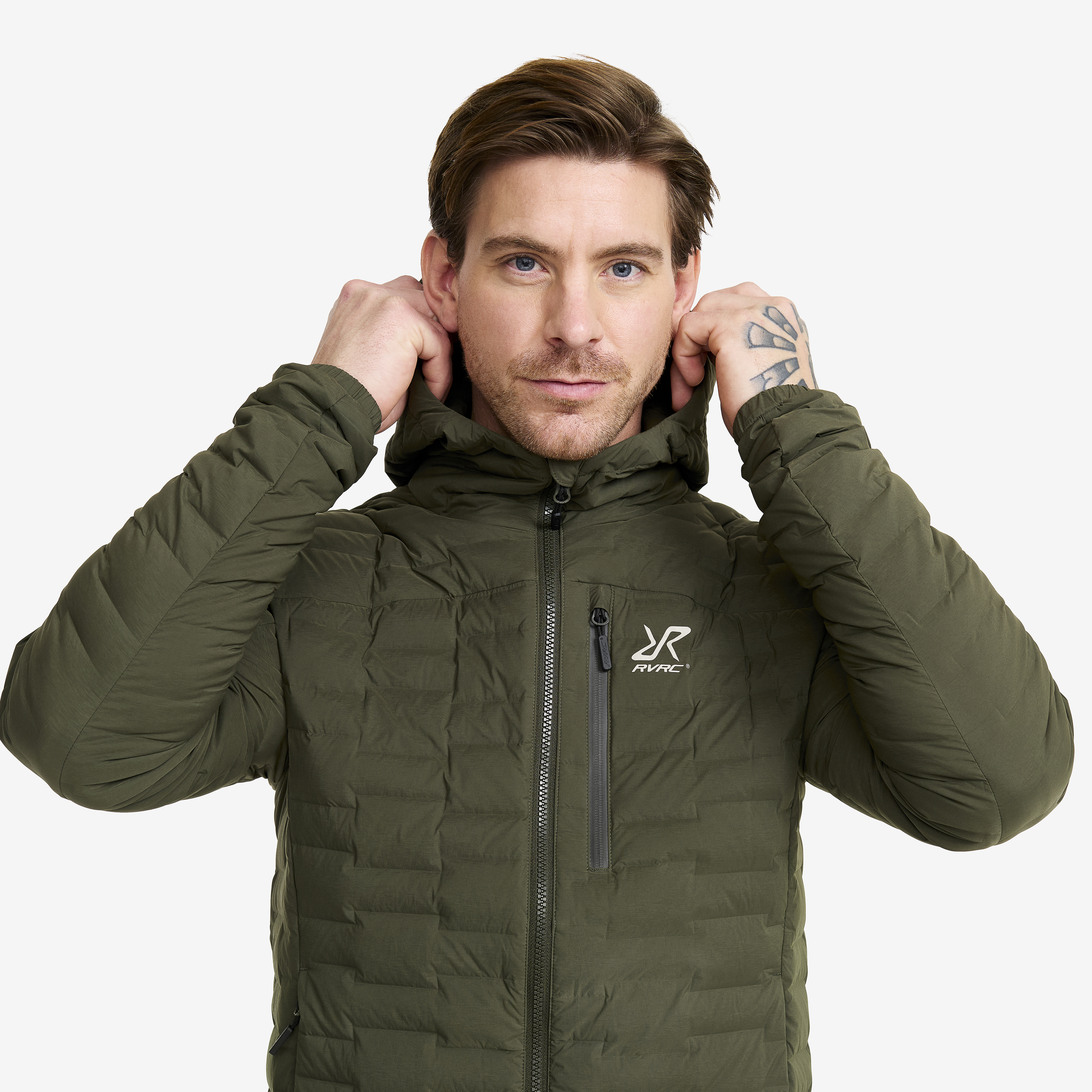 Flex Stretch Hooded Down Jacket Men Forest Night | RevolutionRace