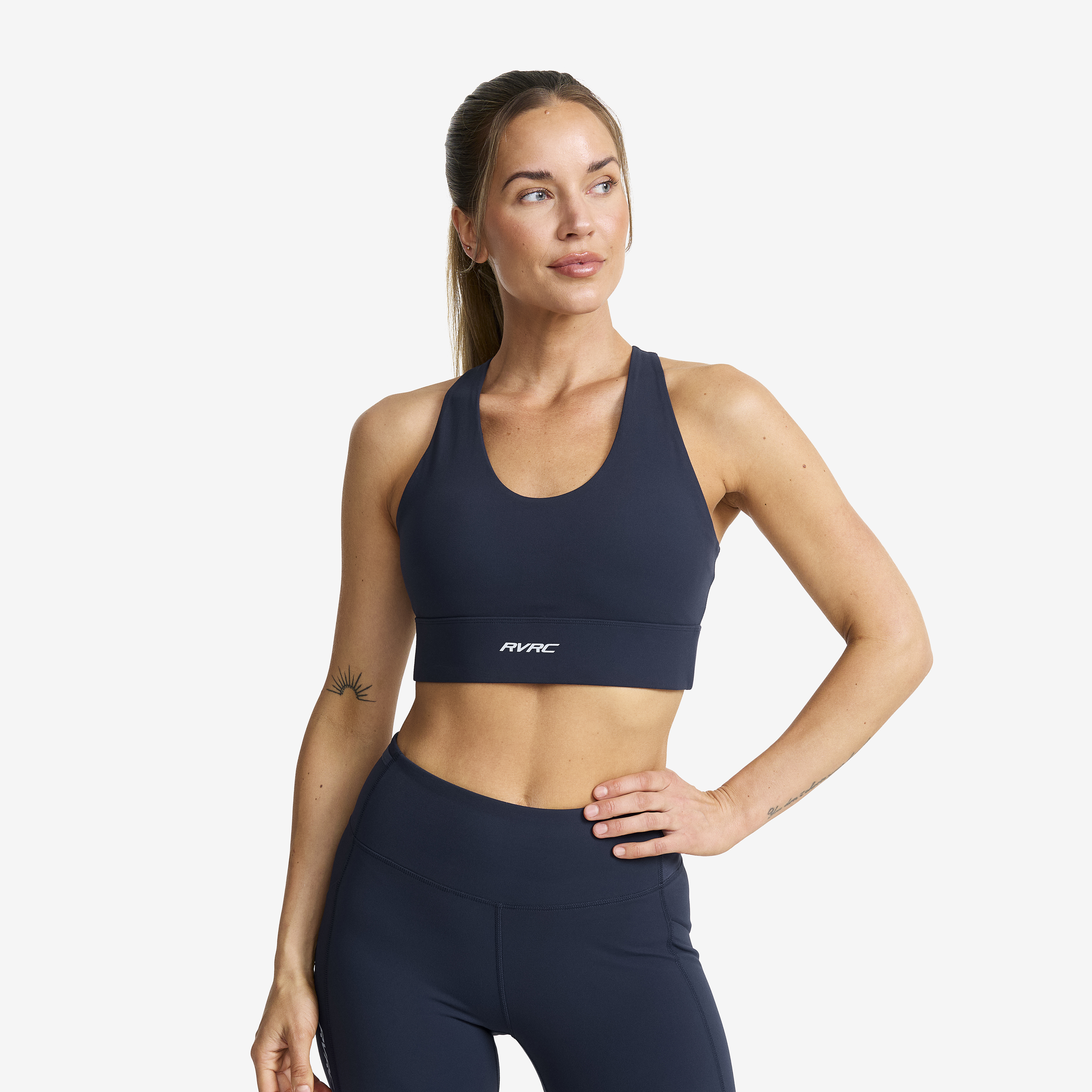 Rapid V Longline Medium Sports Bra Deep Navy Women, 