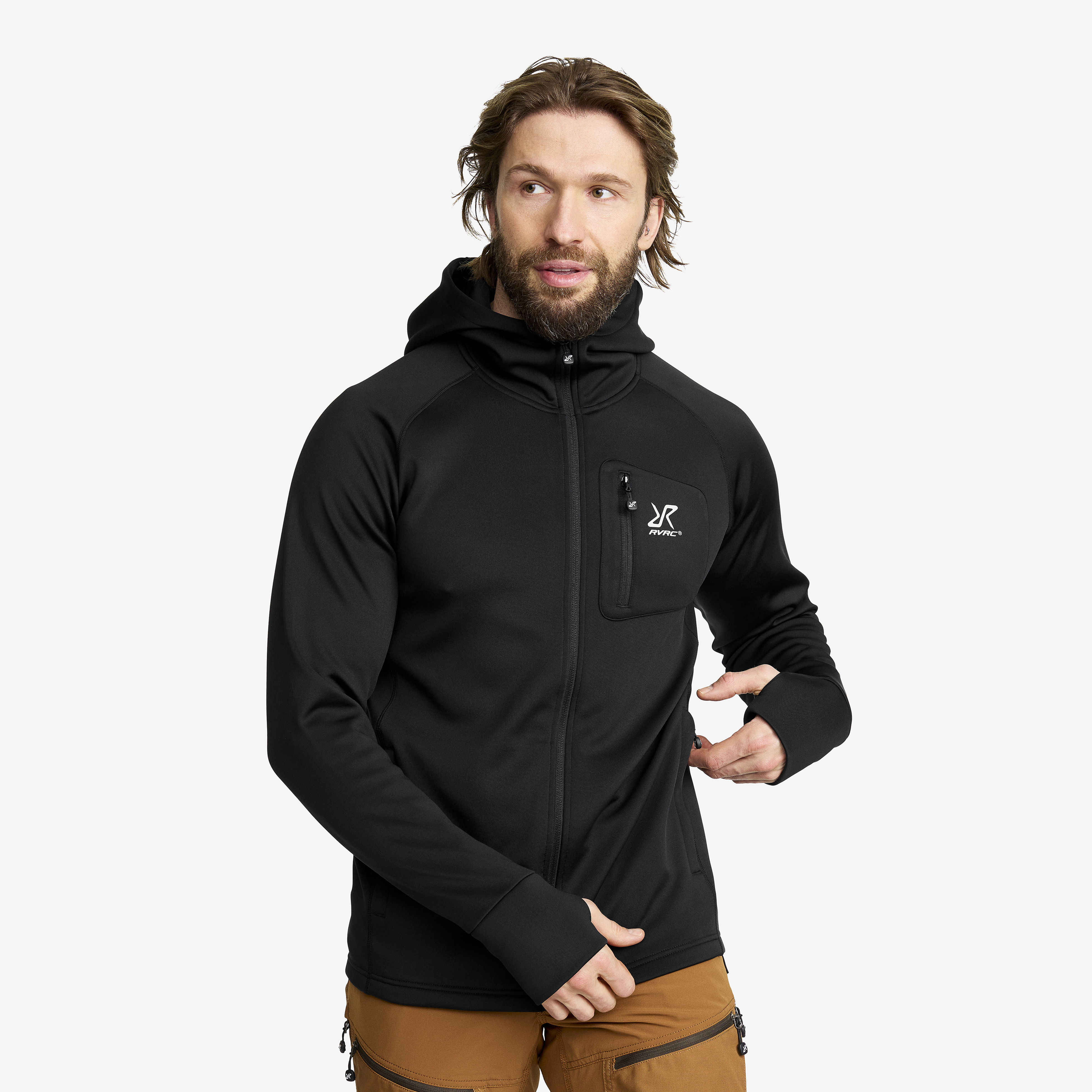 Evolution Stretch Fleece Hoodie Herr Black, :XS