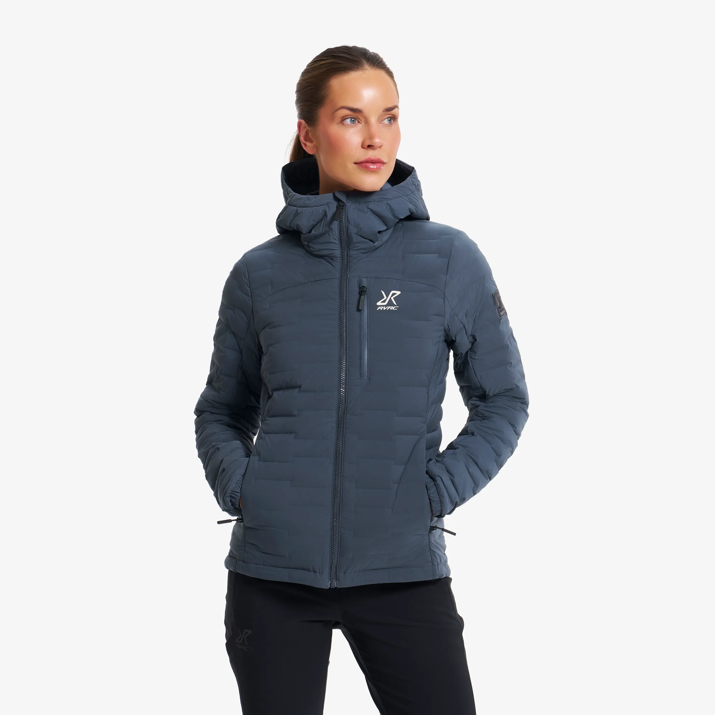 Flex Stretch Hooded Down Jacket Dame India Ink