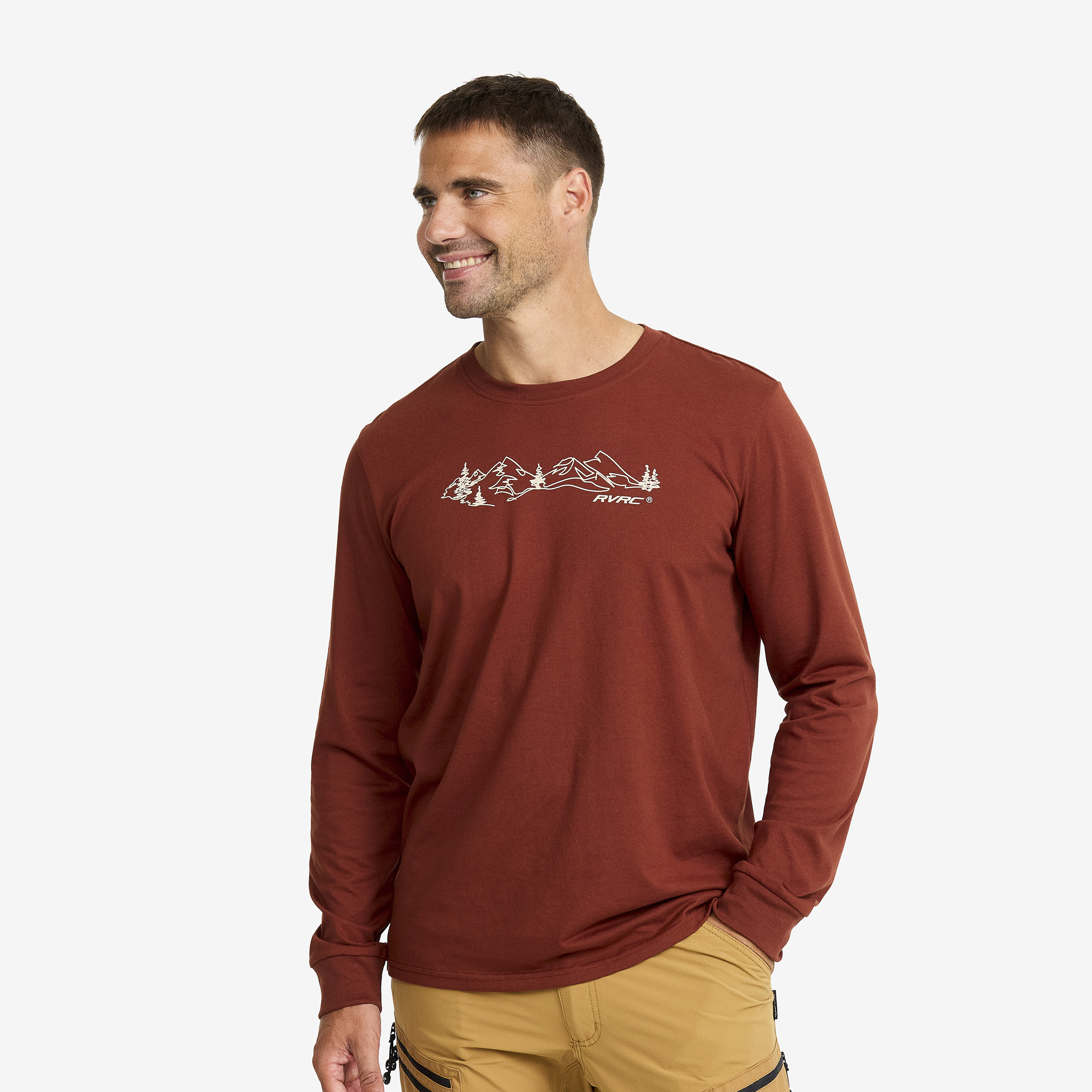 Easy Graphic Landscape Lines Long-sleeved T-shirt Smoked Paprika Men