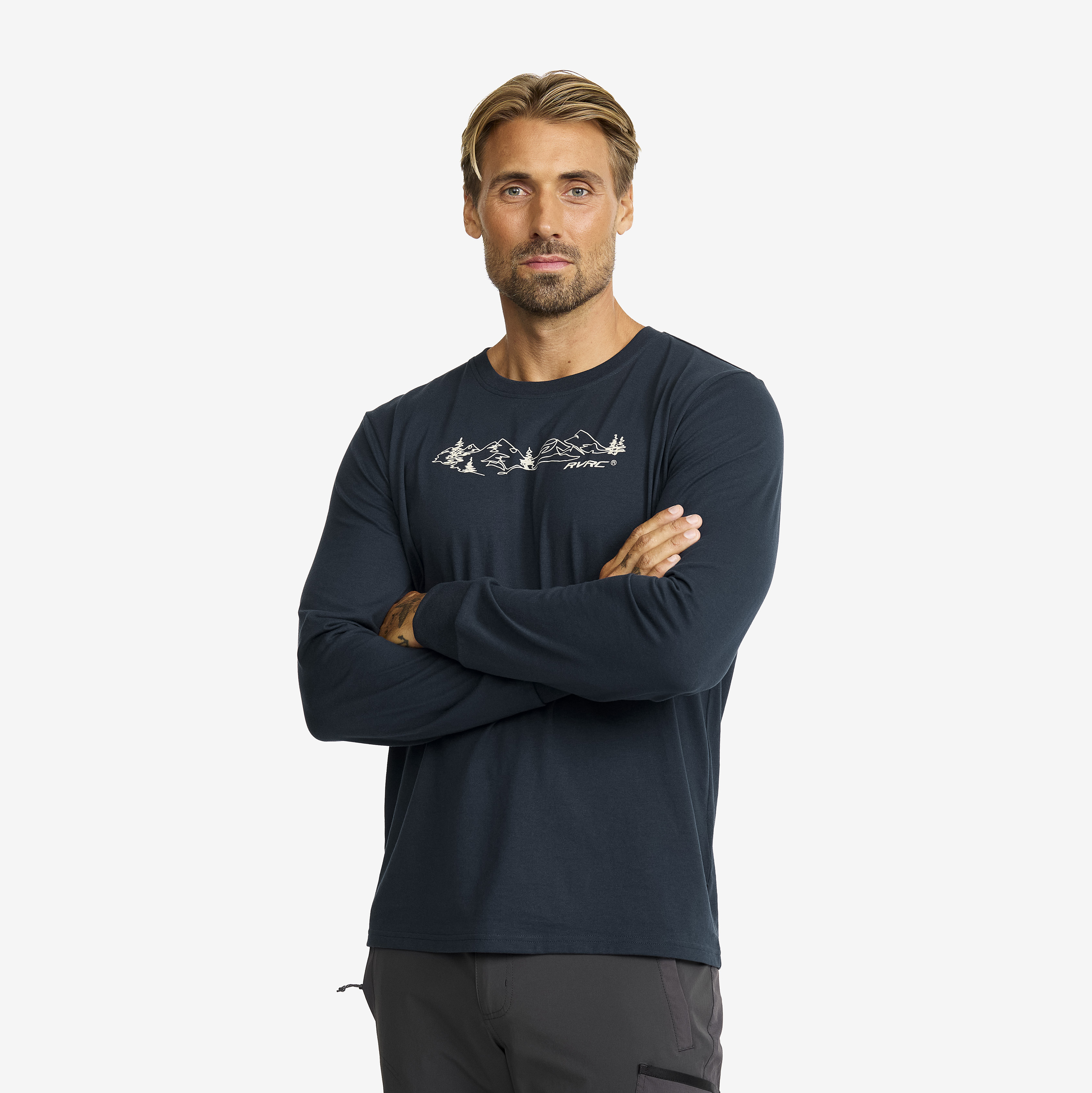 Easy Graphic Landscape Lines Long-sleeved T-shirt Herre Blueberry