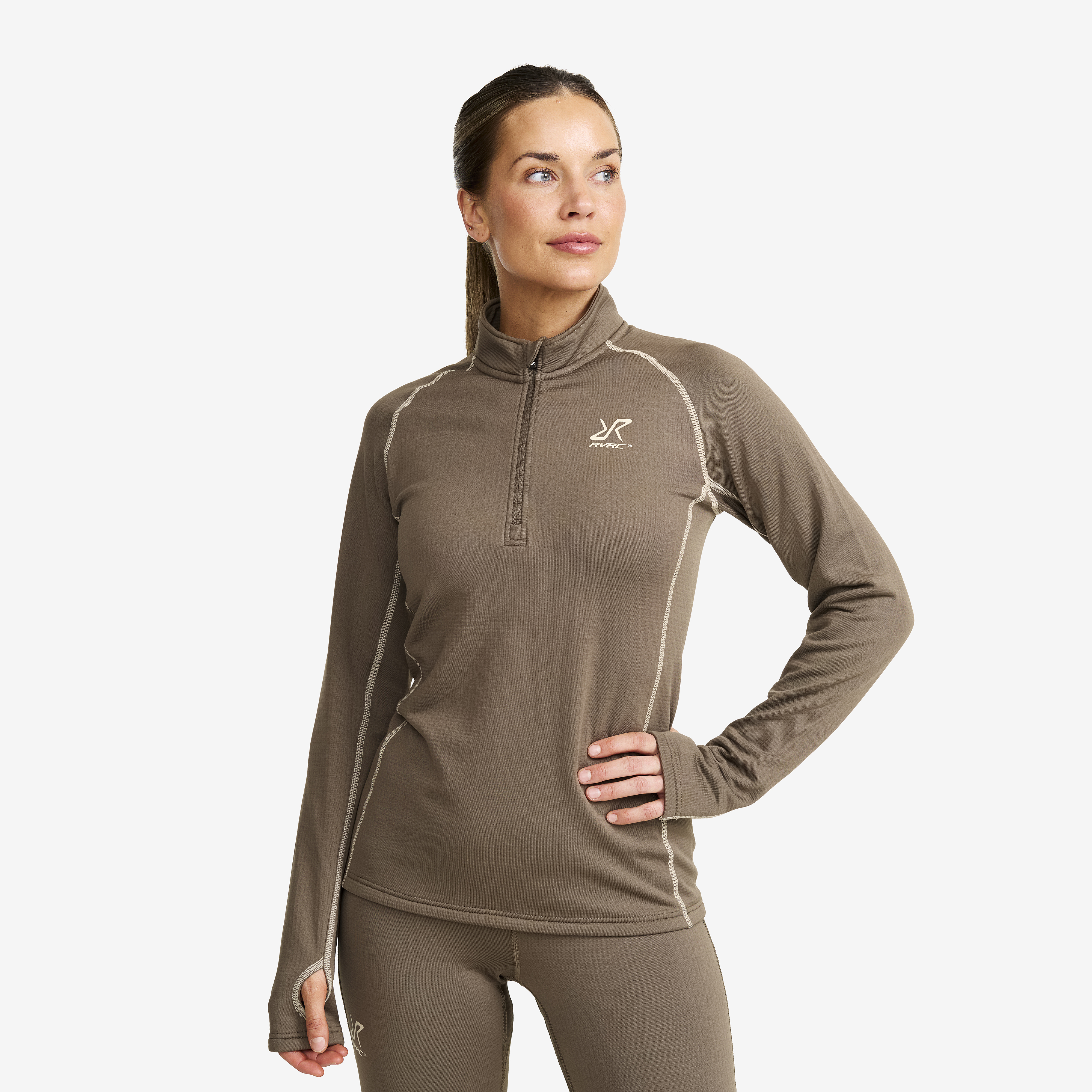 Waffle Half-zip Baselayer Top Morel Grey/Peyote Dames, 