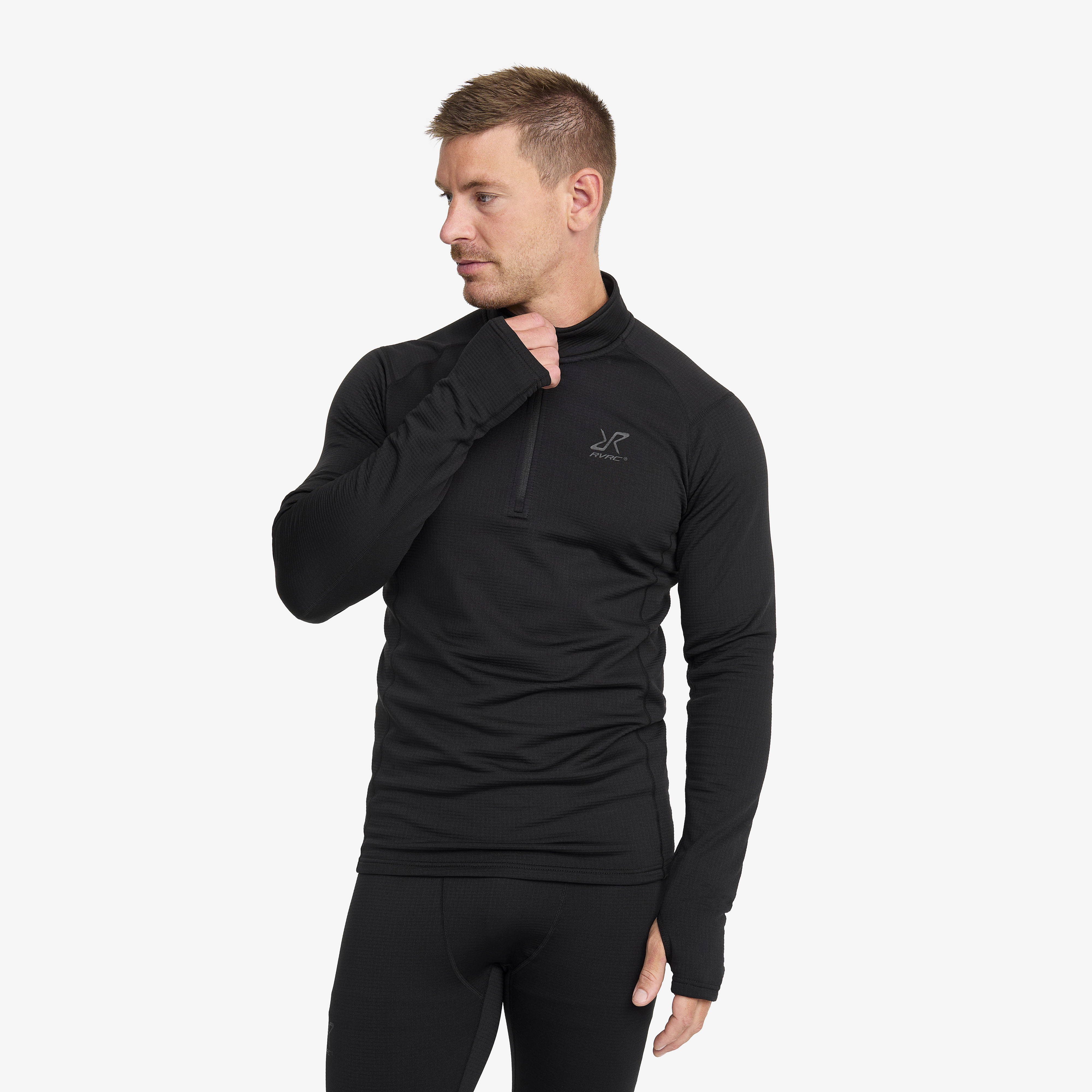 Waffle Half-zip Baselayer Top Herr Black, :XS