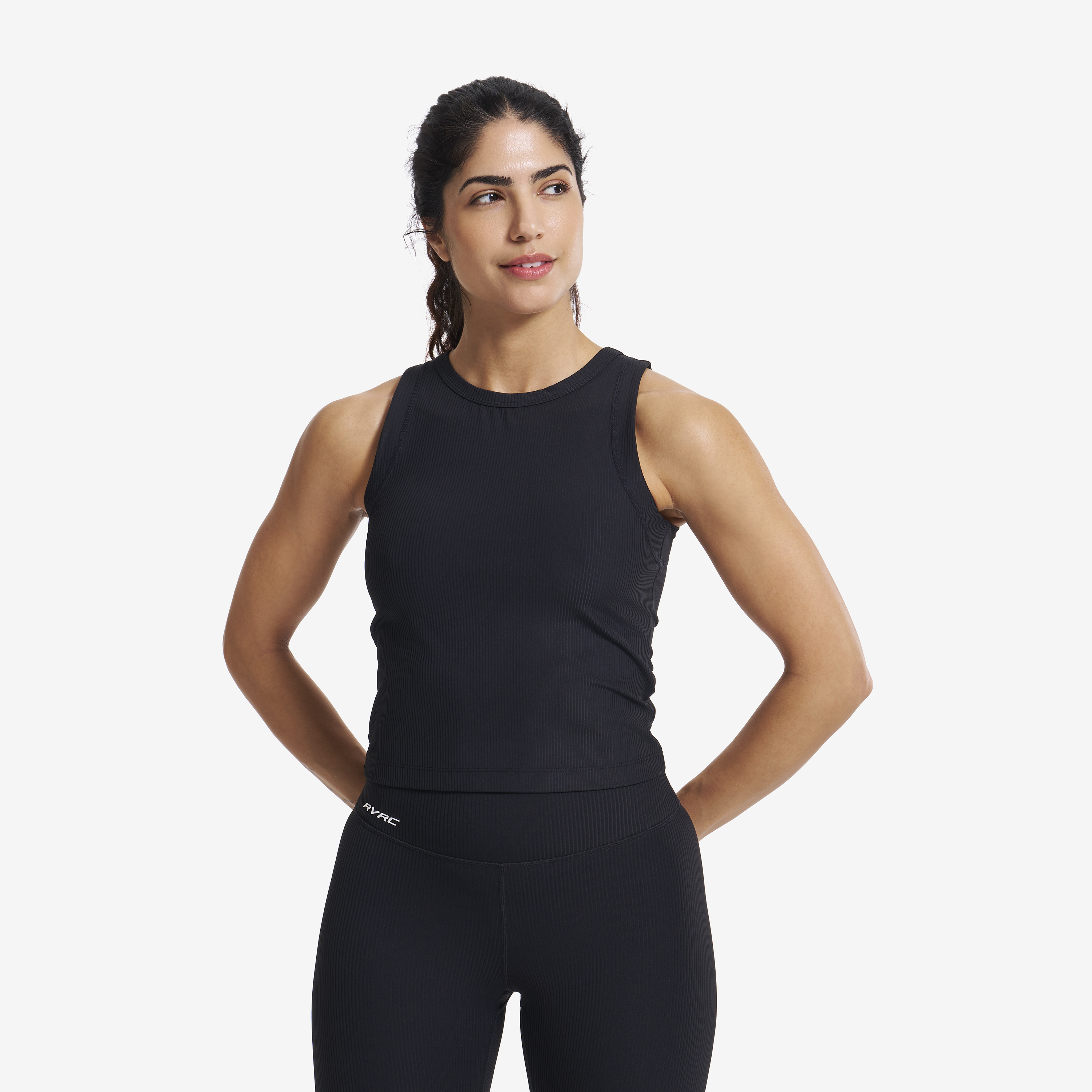 Shape Ribbed Tank Top Black Women,