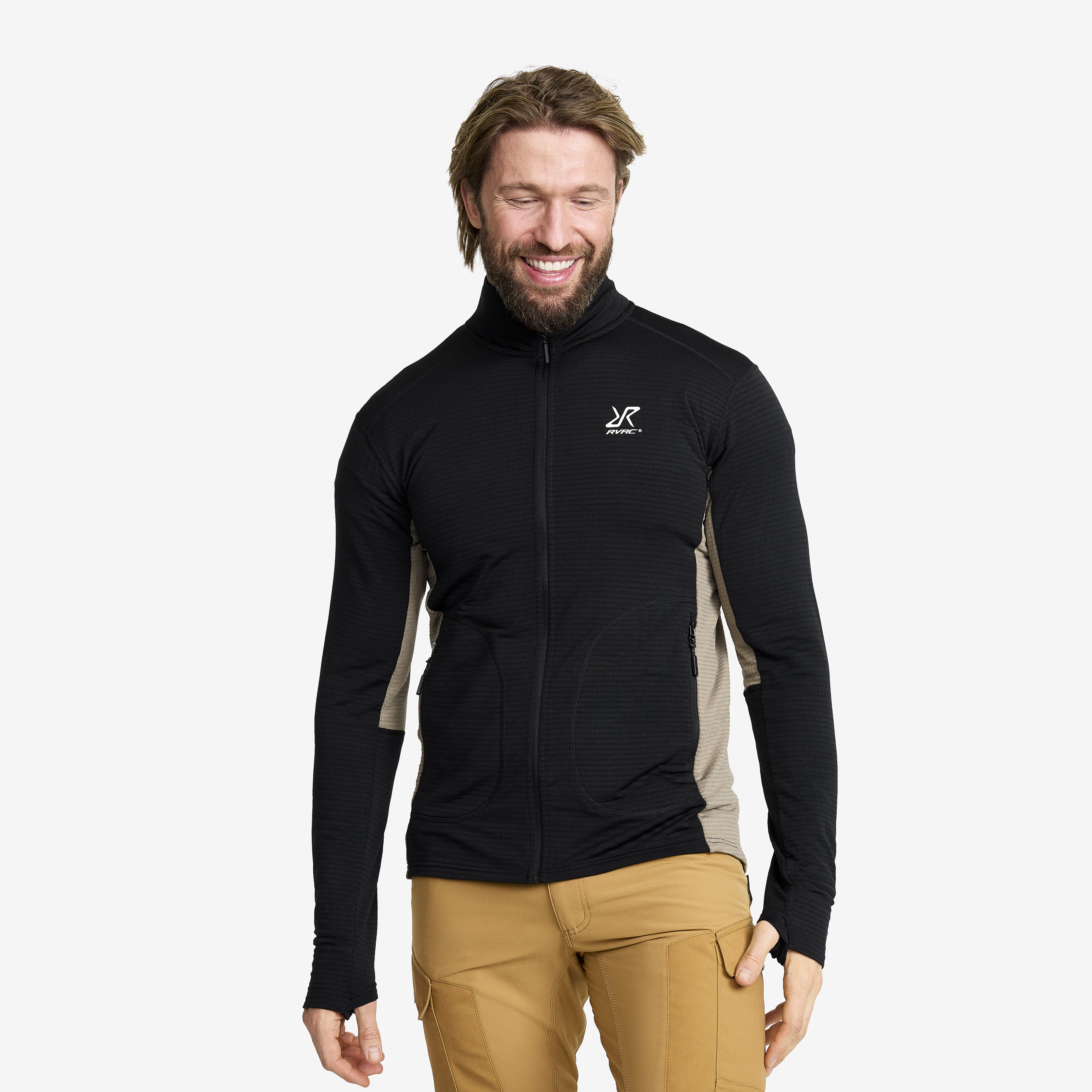 Waffle Full-zip Fleece Herr Black, :M