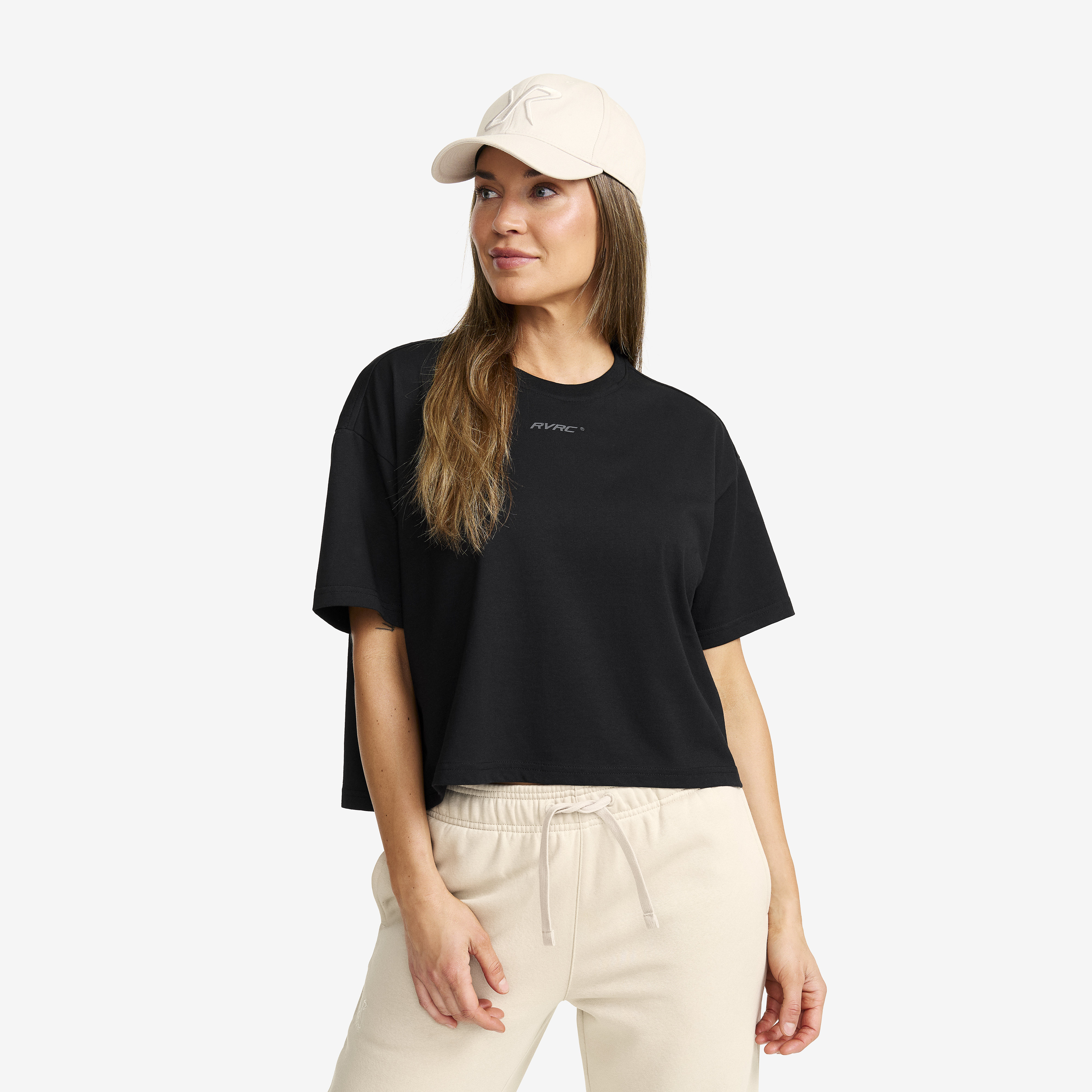 Easy Cropped T-shirt Black Damen,