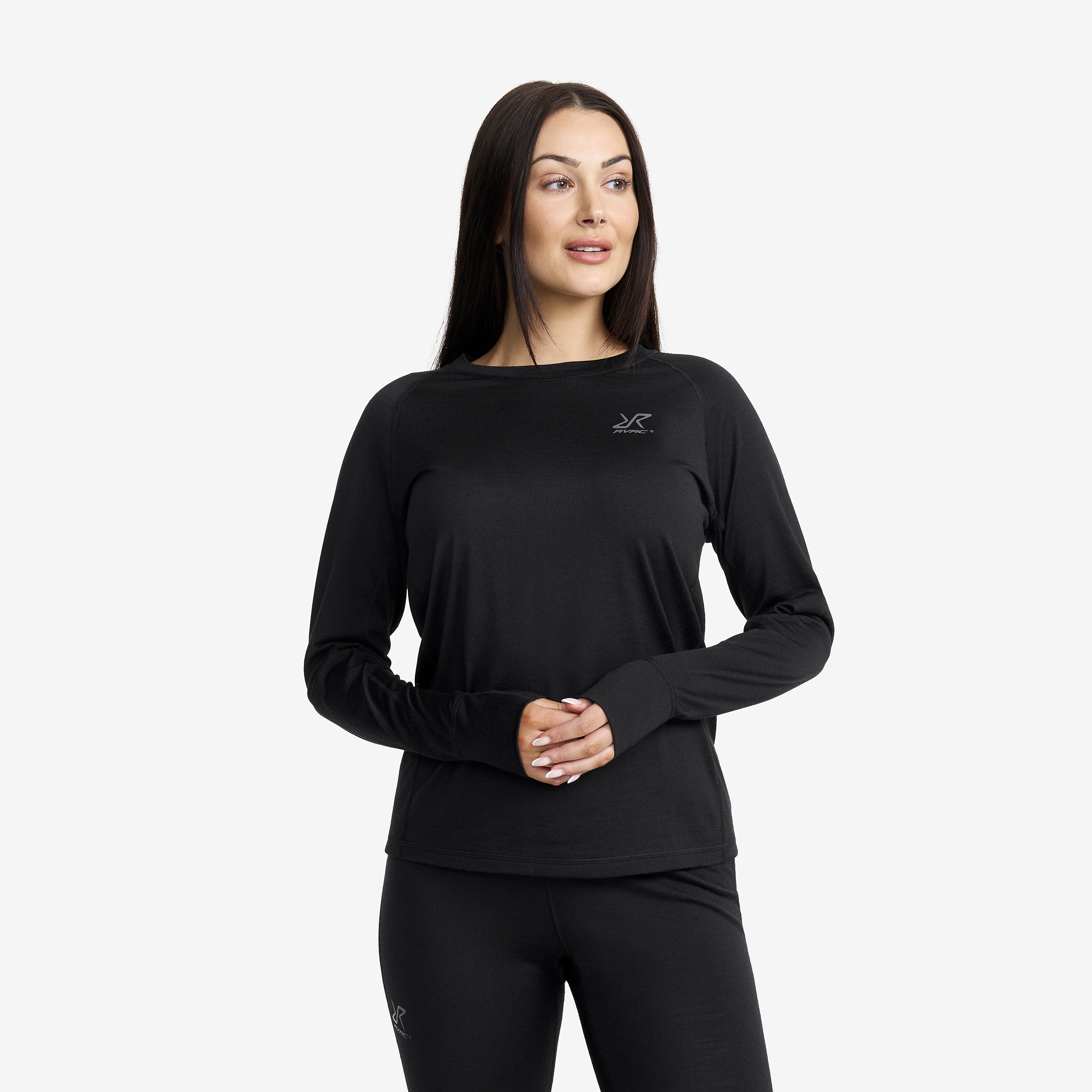 Route Merino Light Base Layer Top Dam Black, :S